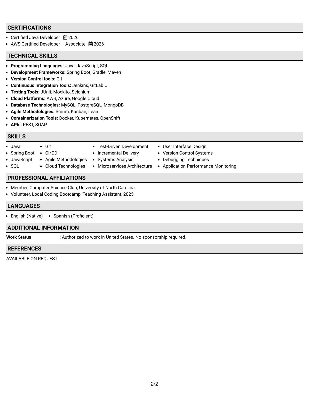 Resume Example Page 2
