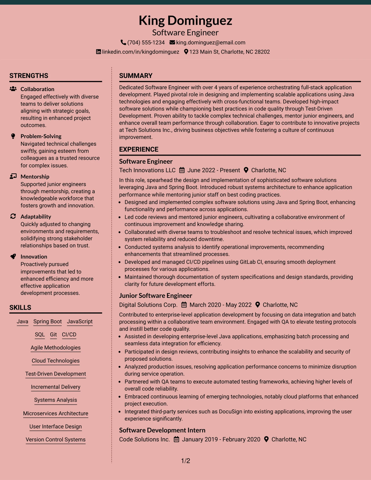 Resume Example Page 1