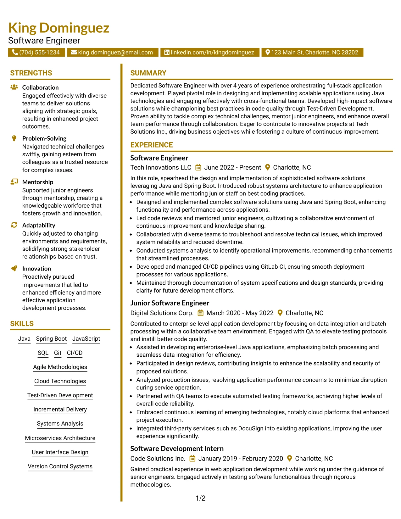 Resume Example Page 1