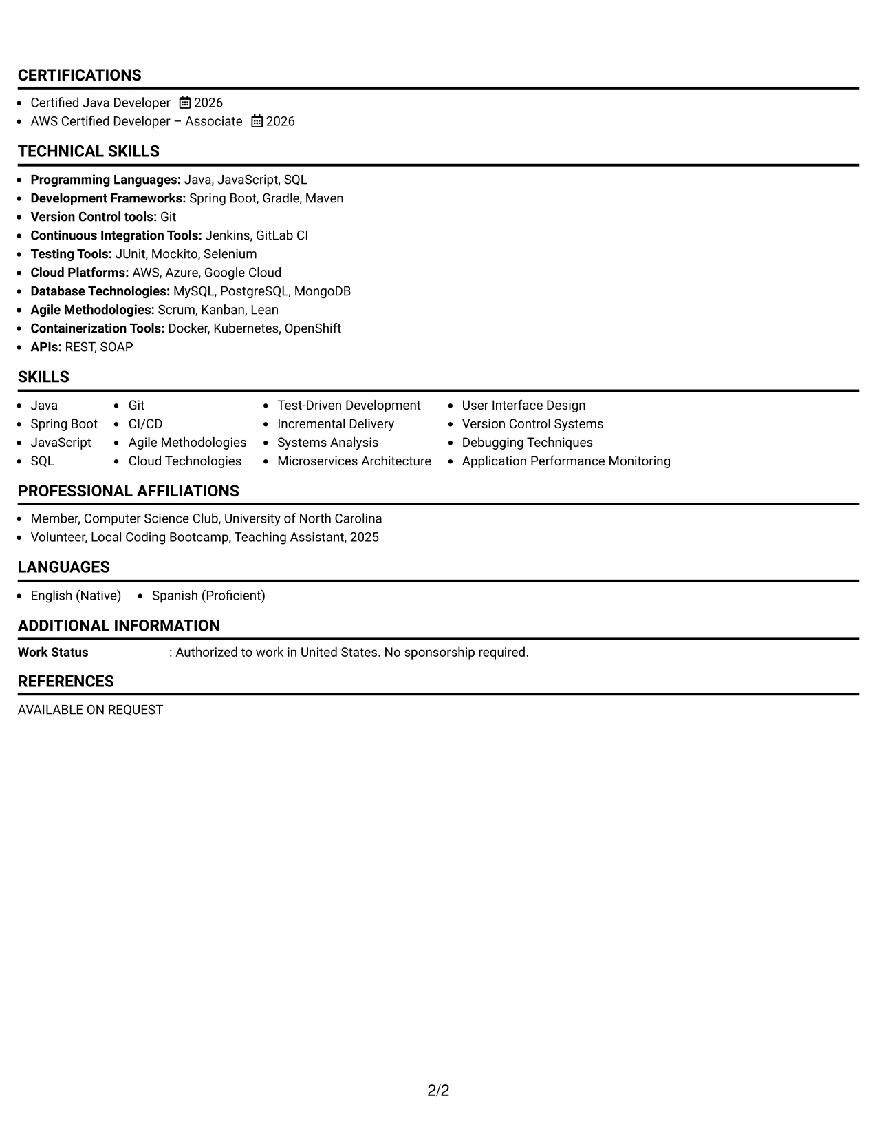 Resume Example Page 2