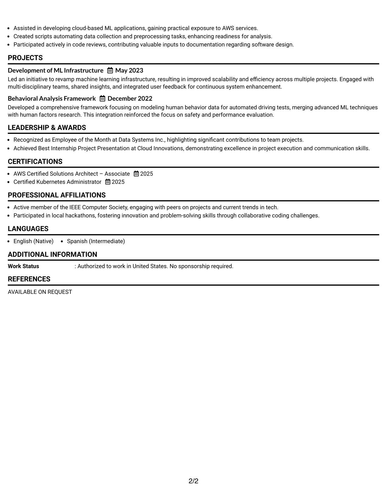 Resume Example Page 2