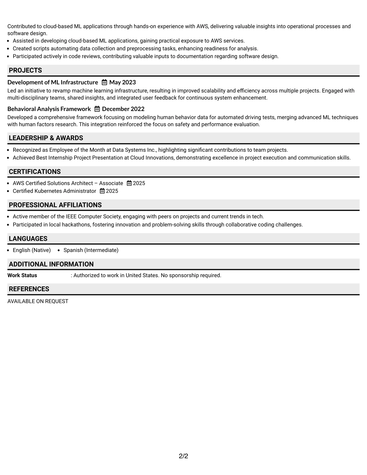 Resume Example Page 2