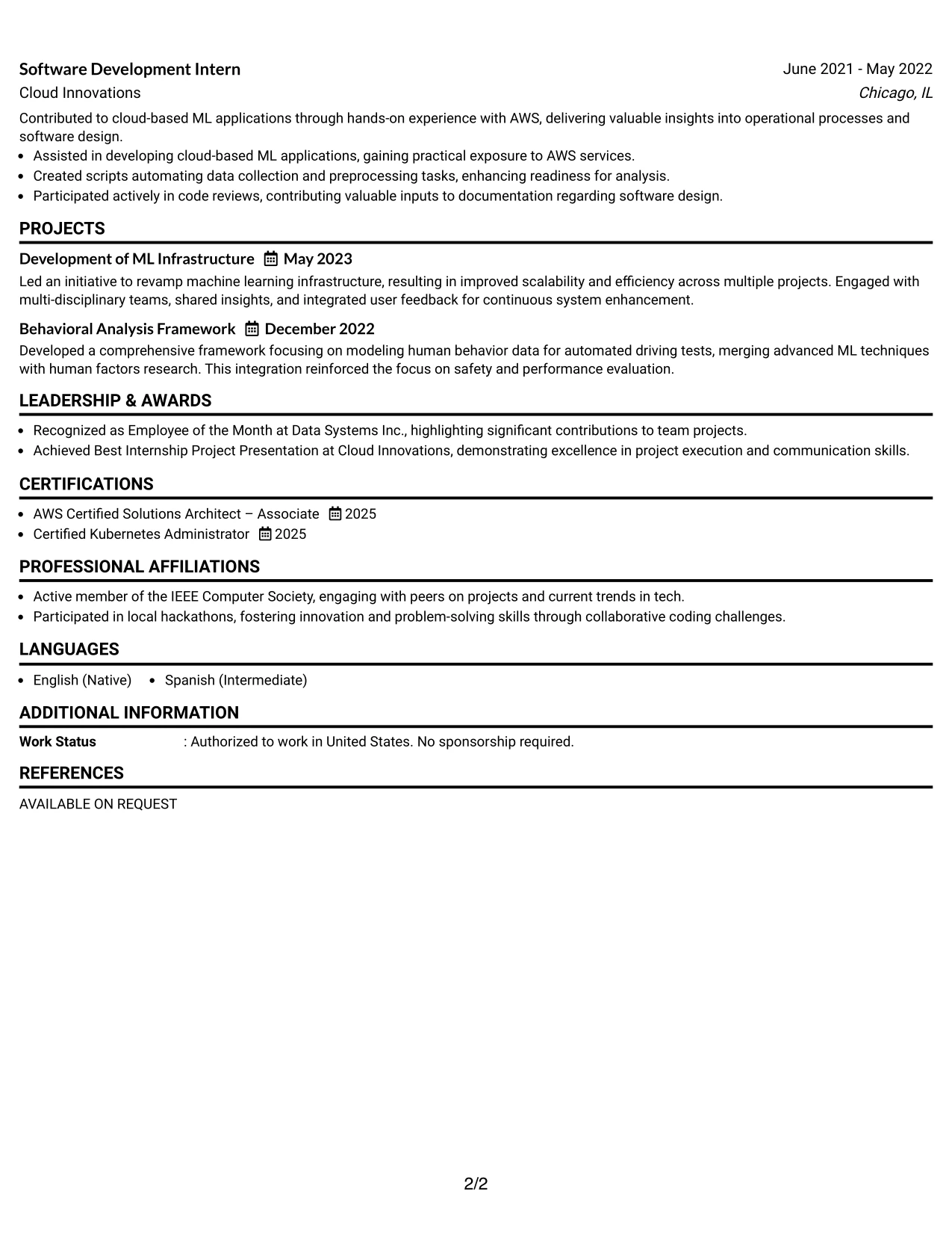 Resume Example Page 2