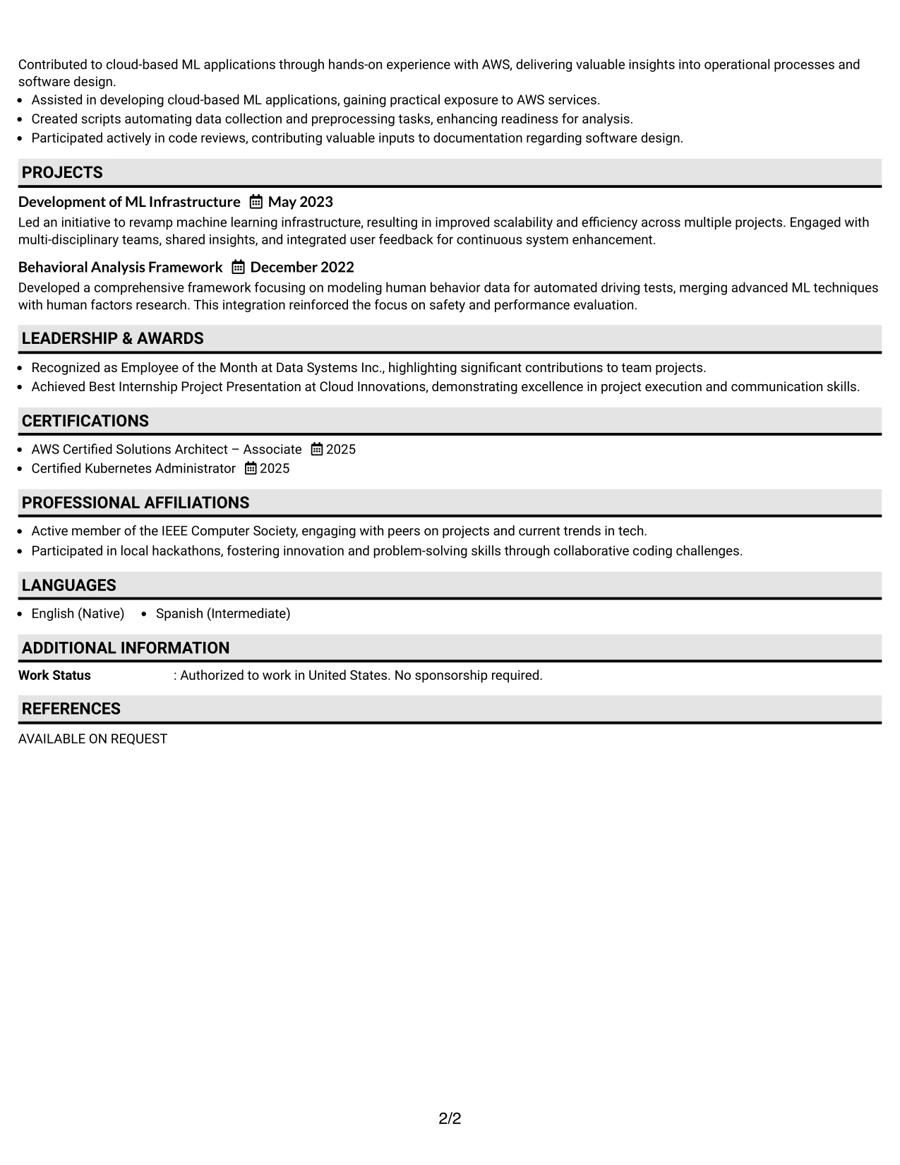 Resume Example Page 2