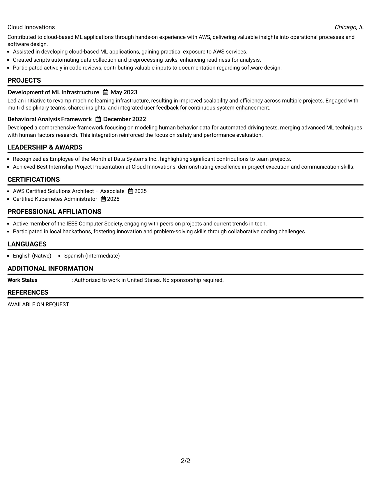 Resume Example Page 2