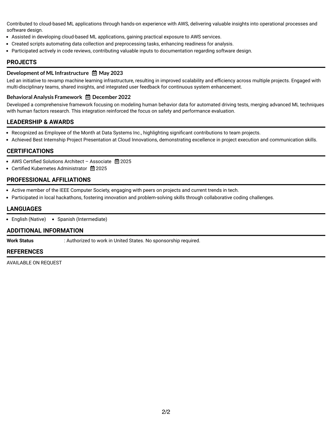 Resume Example Page 2