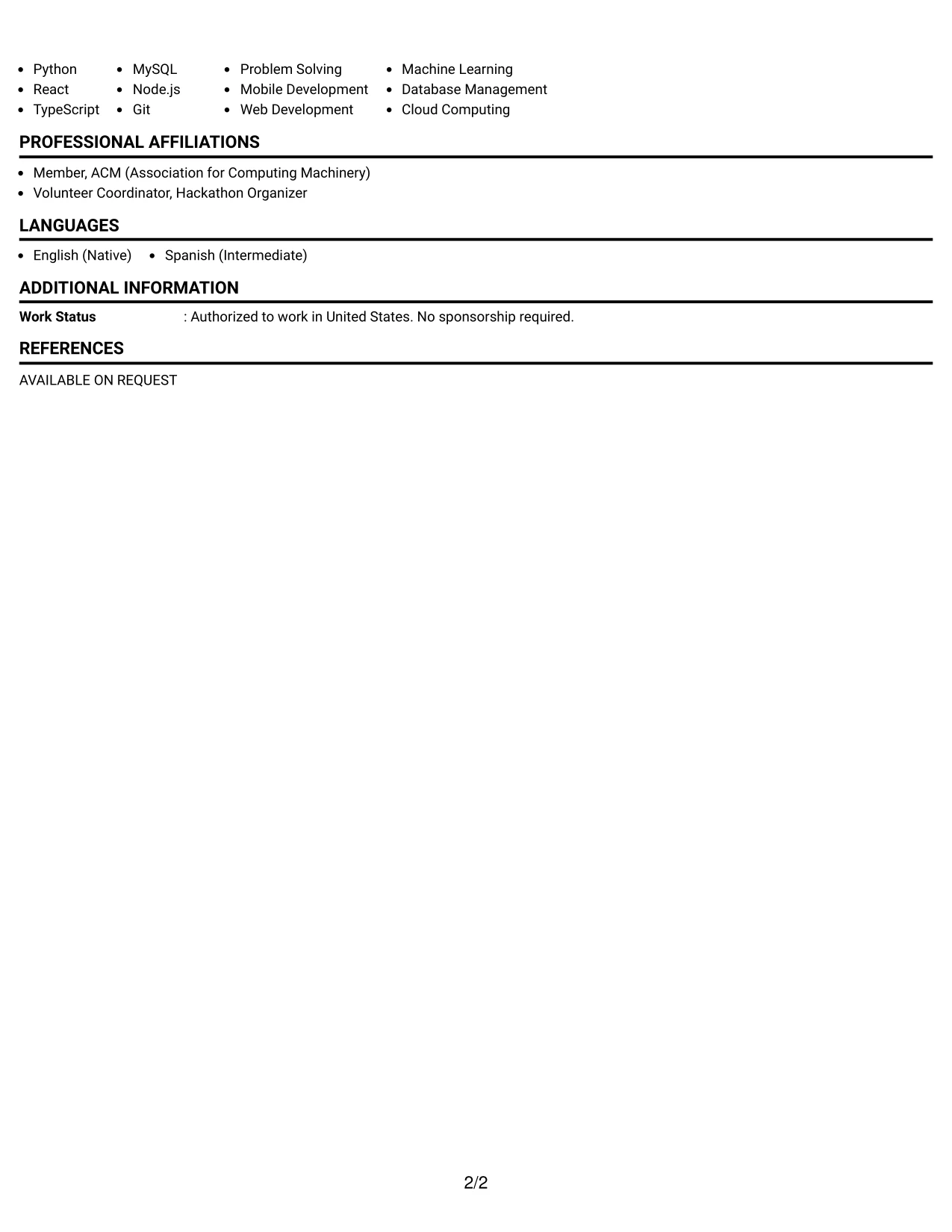 Resume Example Page 2