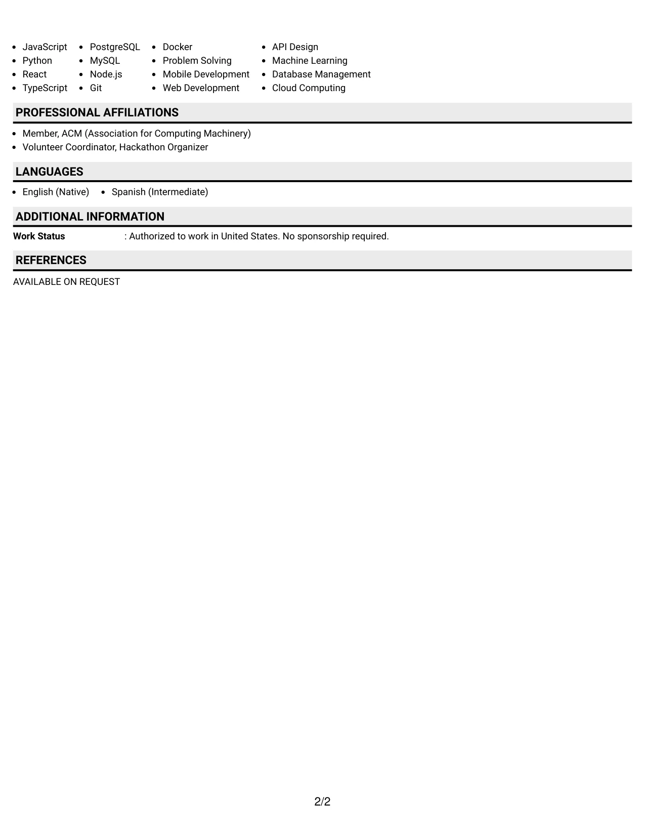 Resume Example Page 2