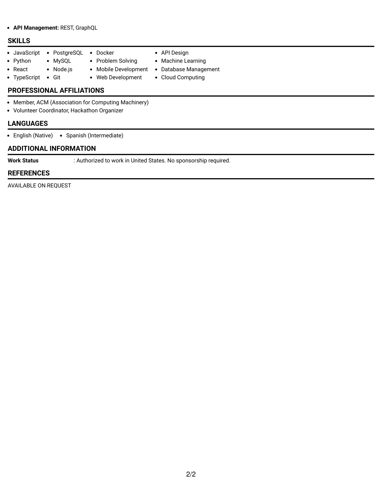 Resume Example Page 2