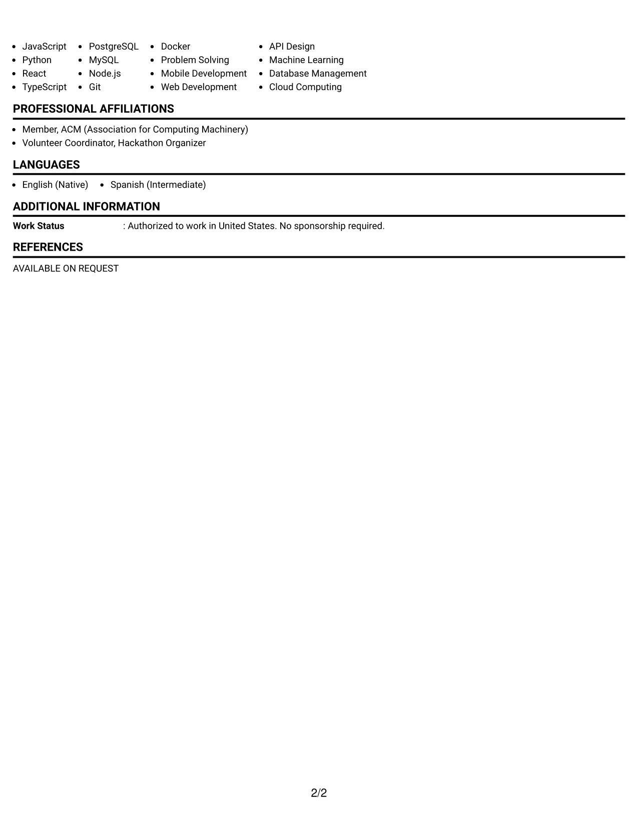 Resume Example Page 2