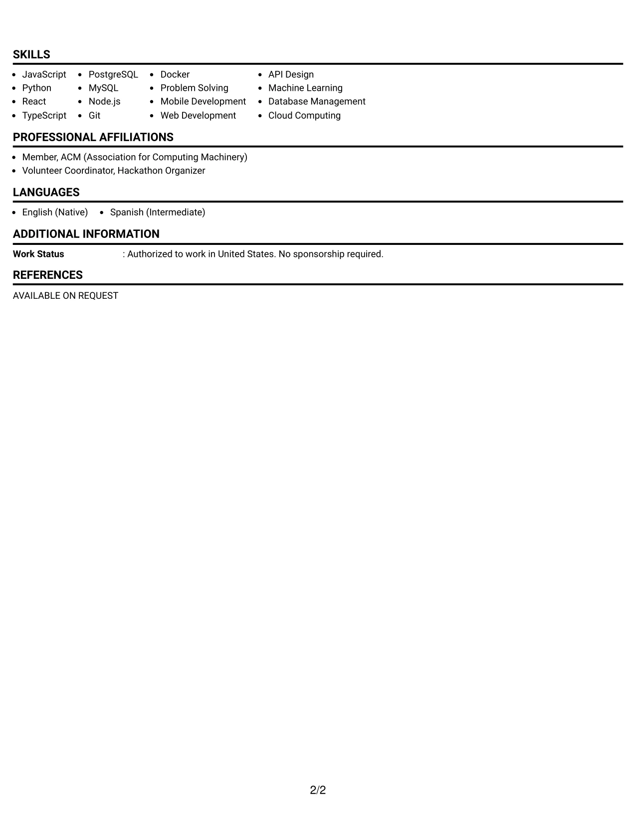 Resume Example Page 2