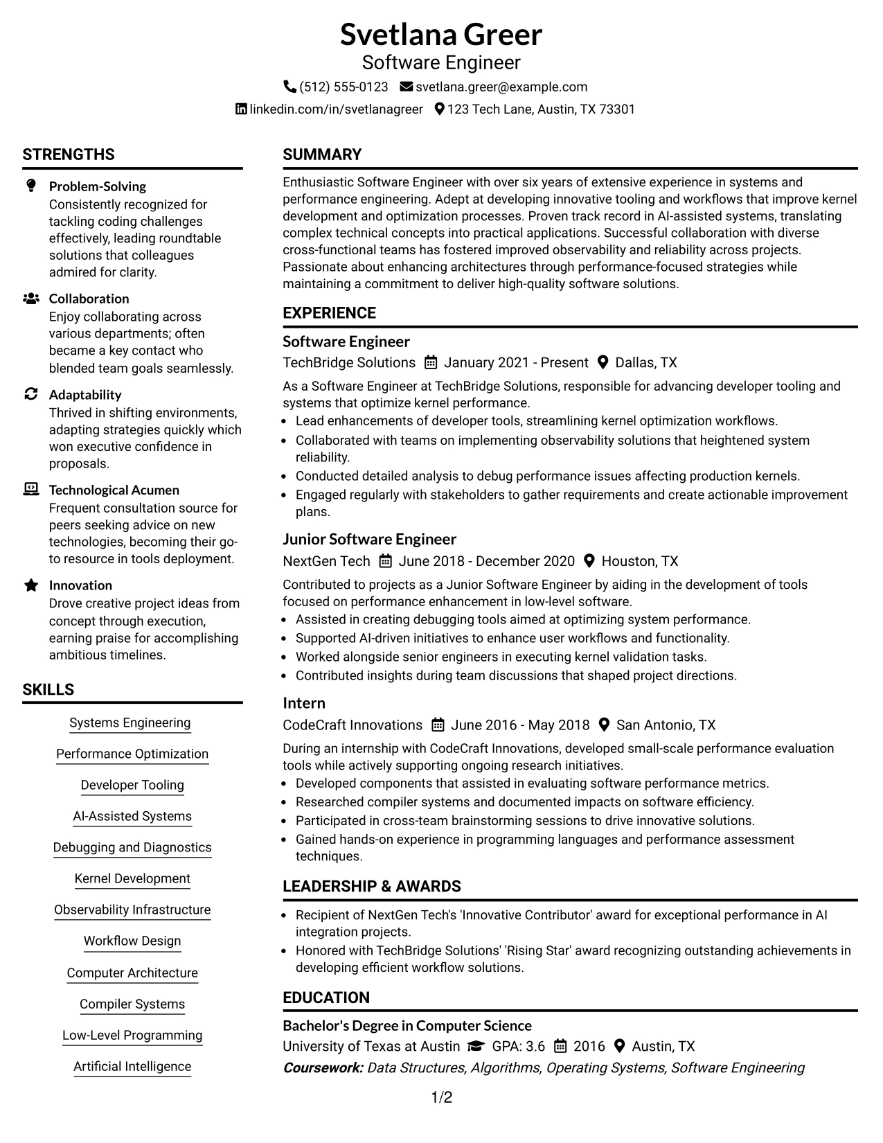 Resume Example Page 1