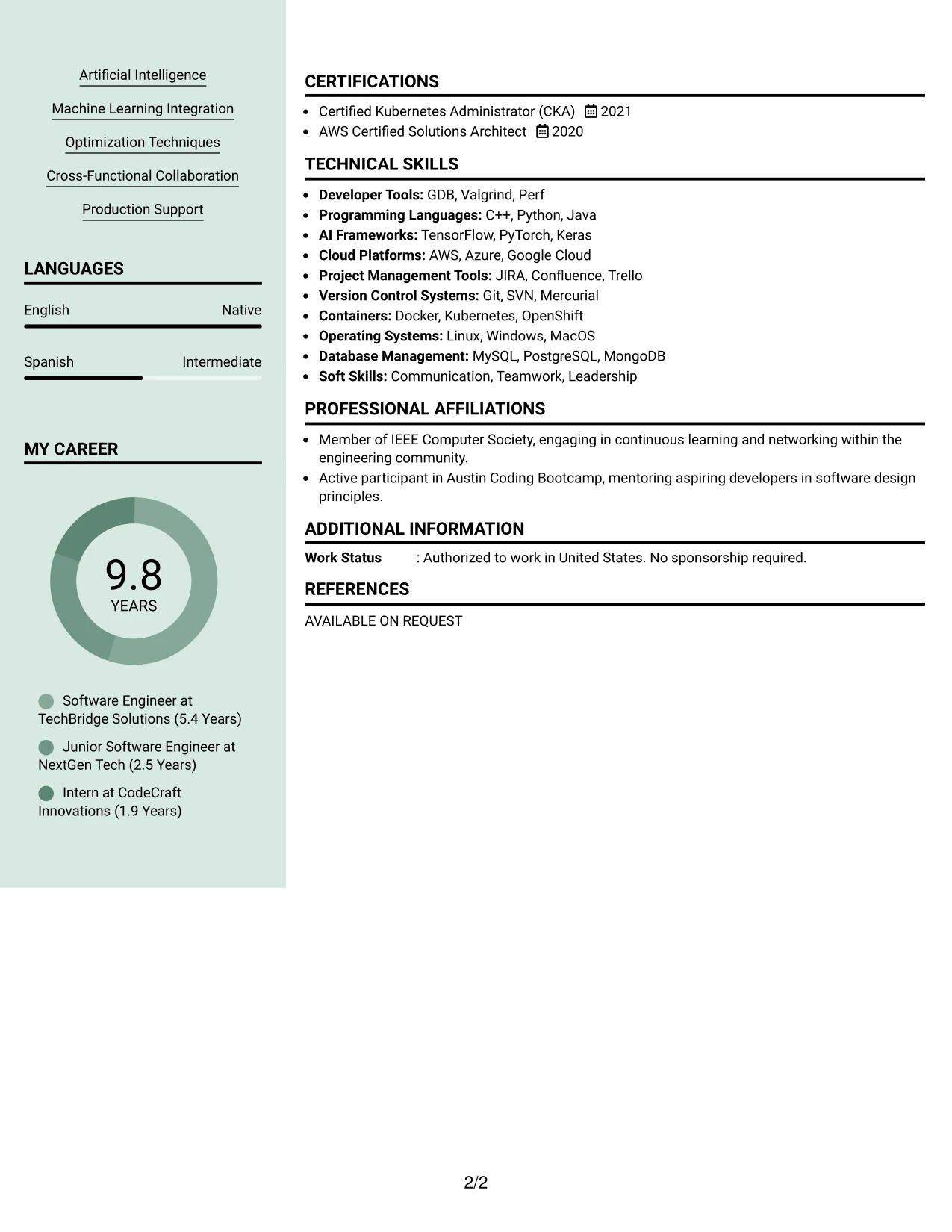 Resume Example Page 2