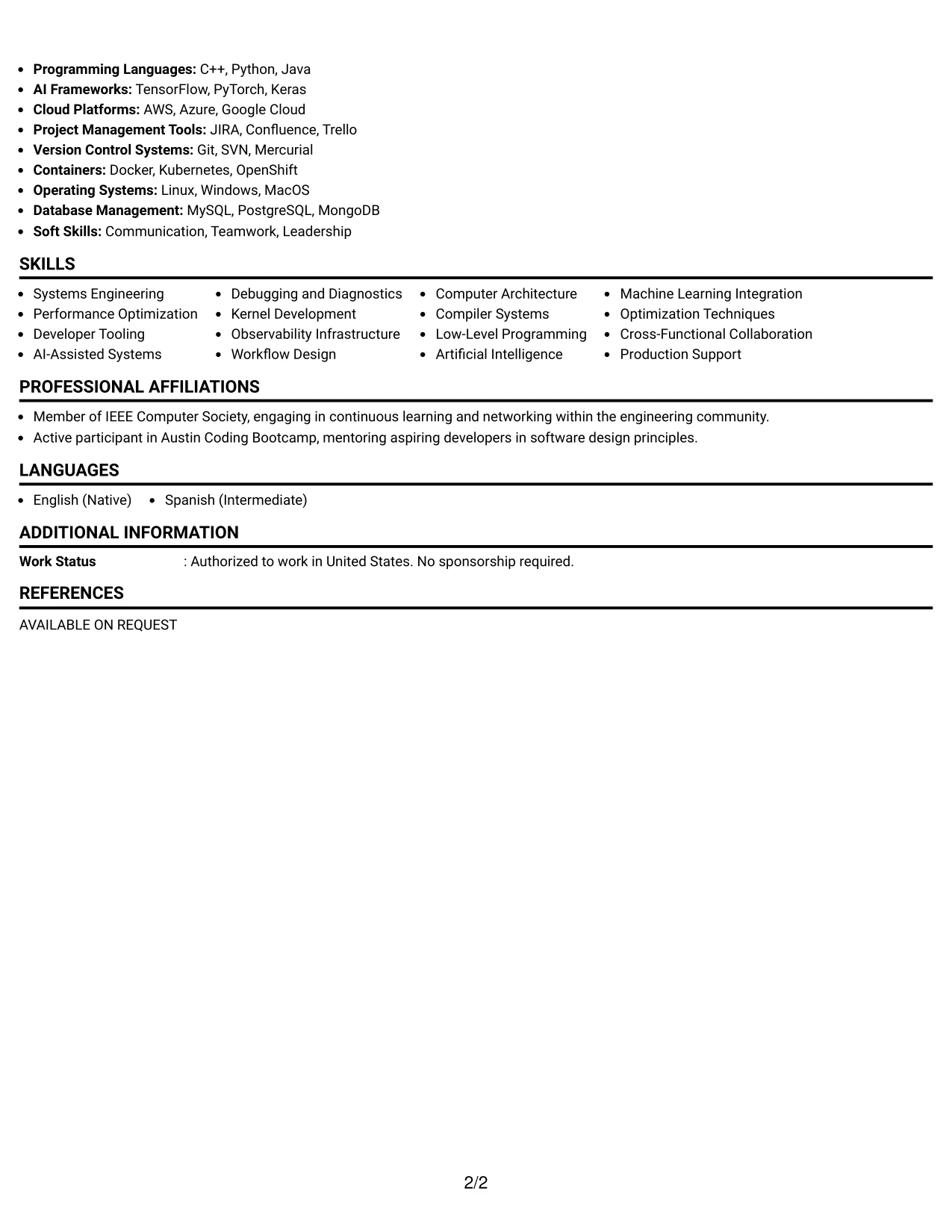 Resume Example Page 2