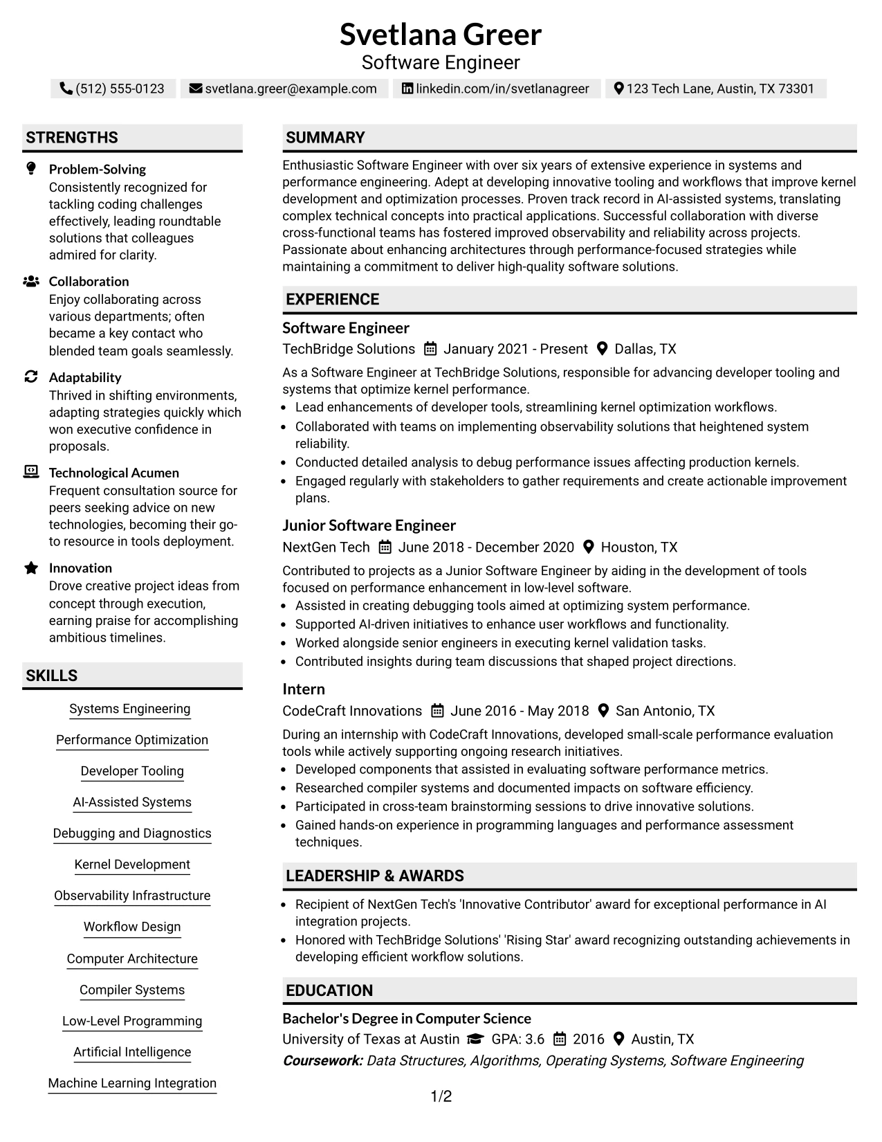 Resume Example Page 1