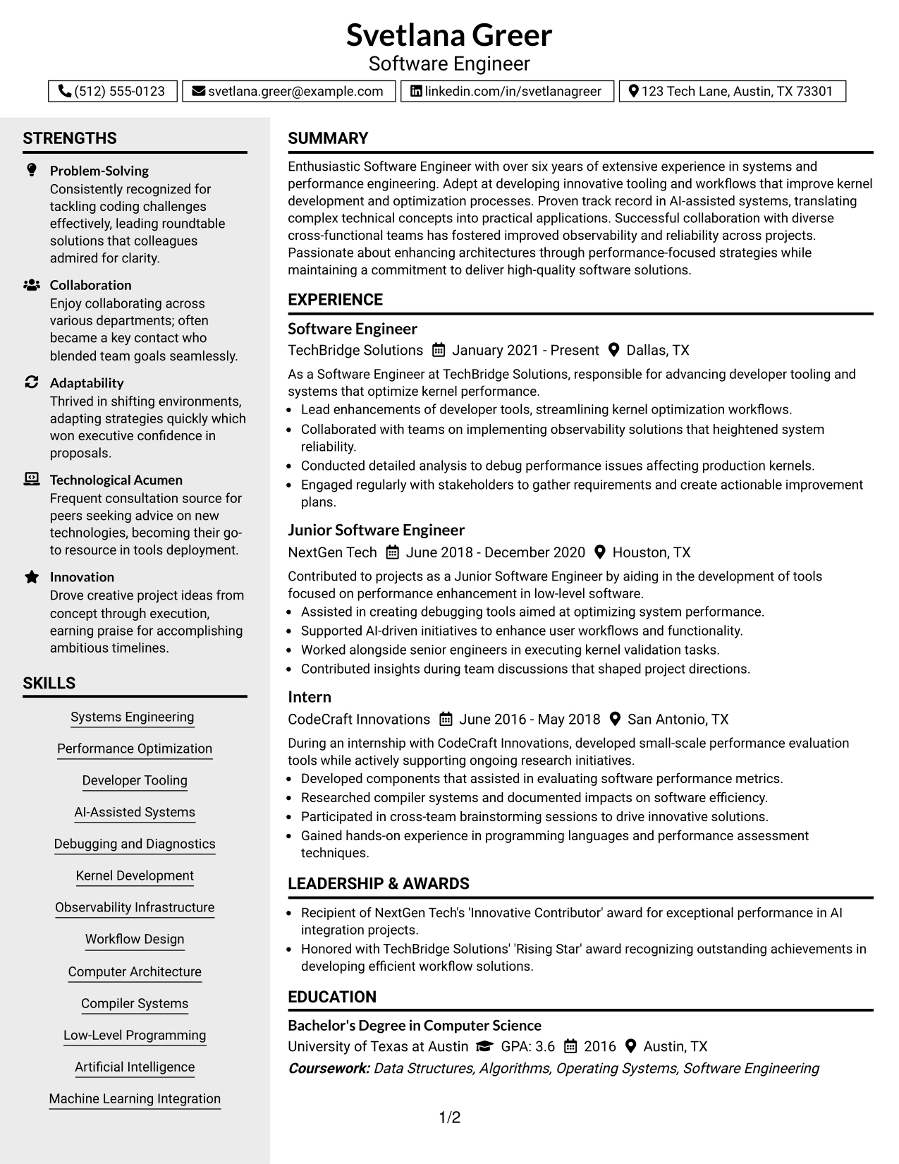 Resume Example Page 1