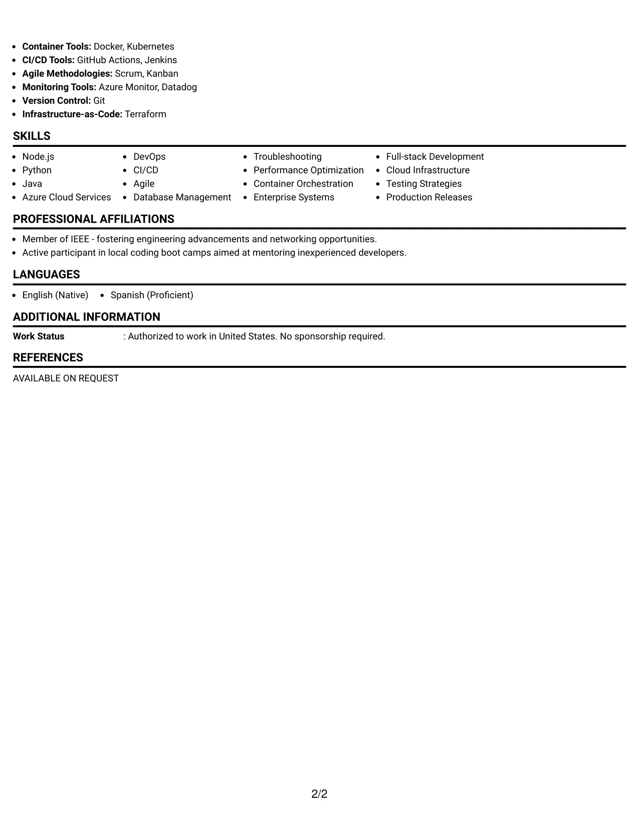 Resume Example Page 2