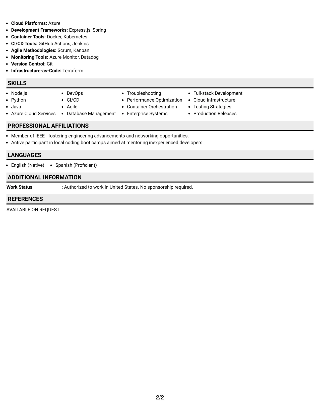 Resume Example Page 2