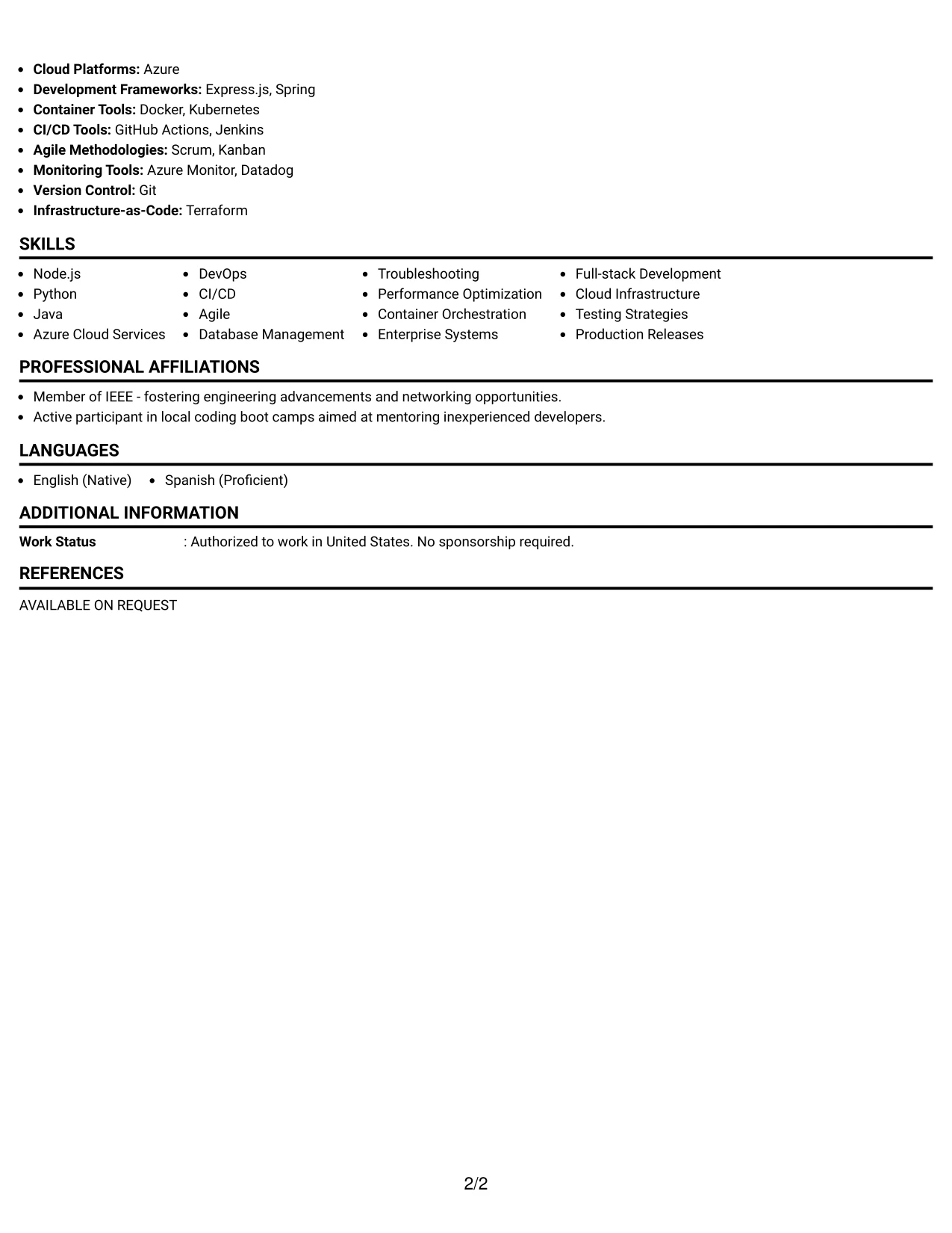 Resume Example Page 2