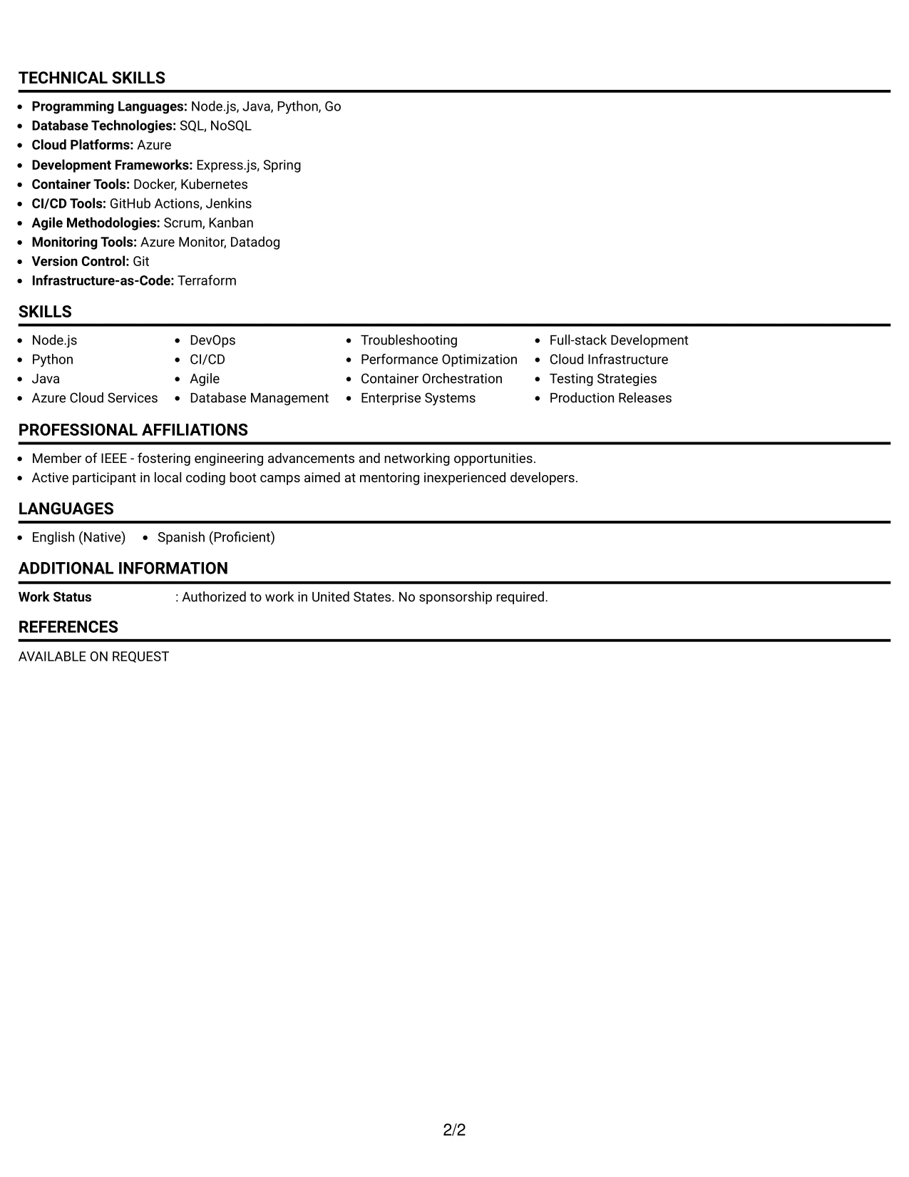 Resume Example Page 2