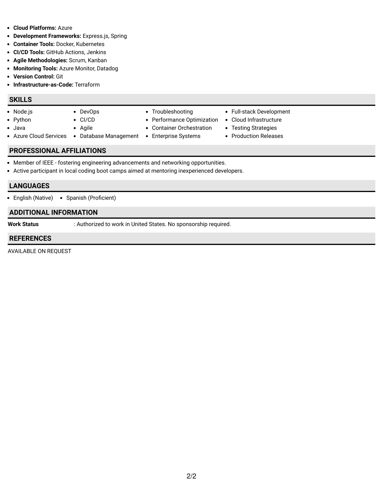 Resume Example Page 2
