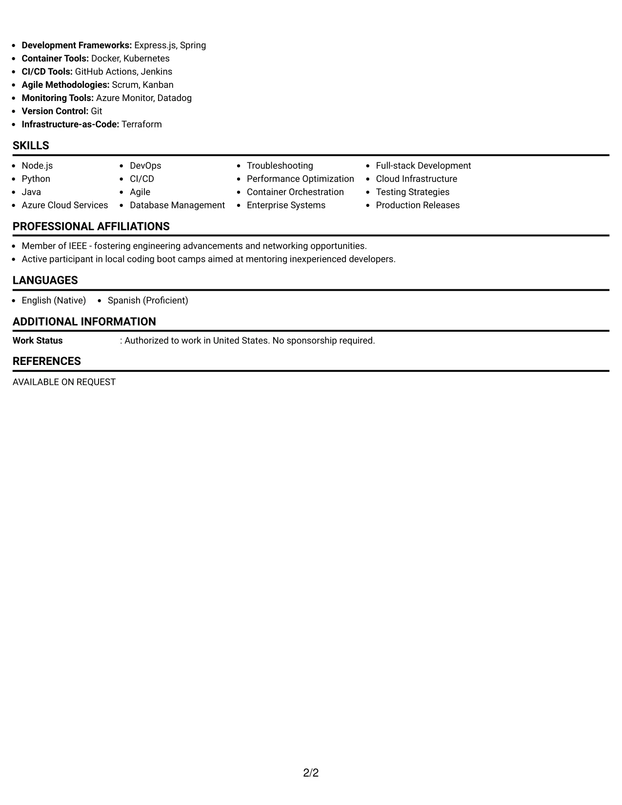 Resume Example Page 2