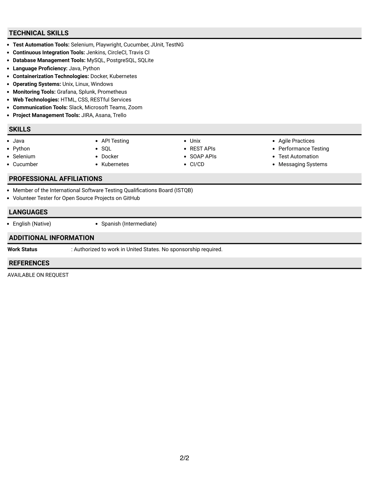 Resume Example Page 2