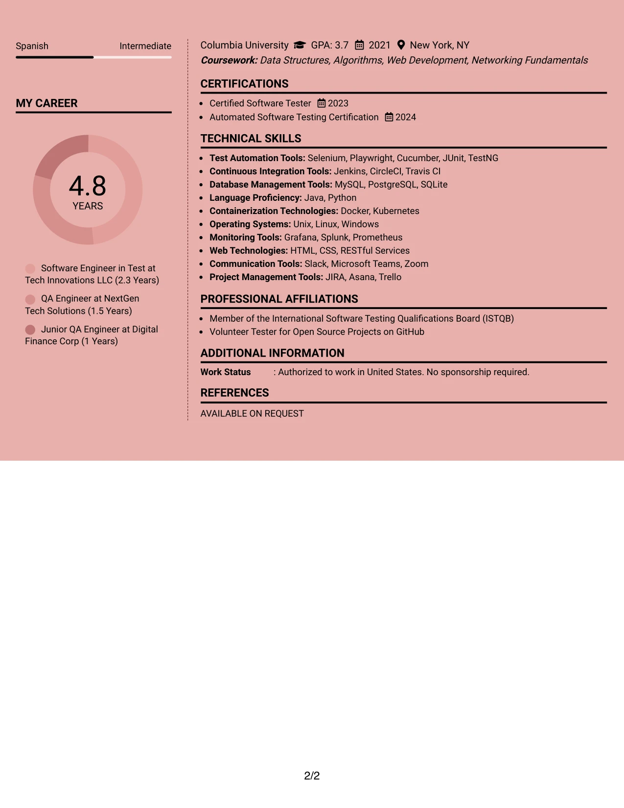 Resume Example Page 2