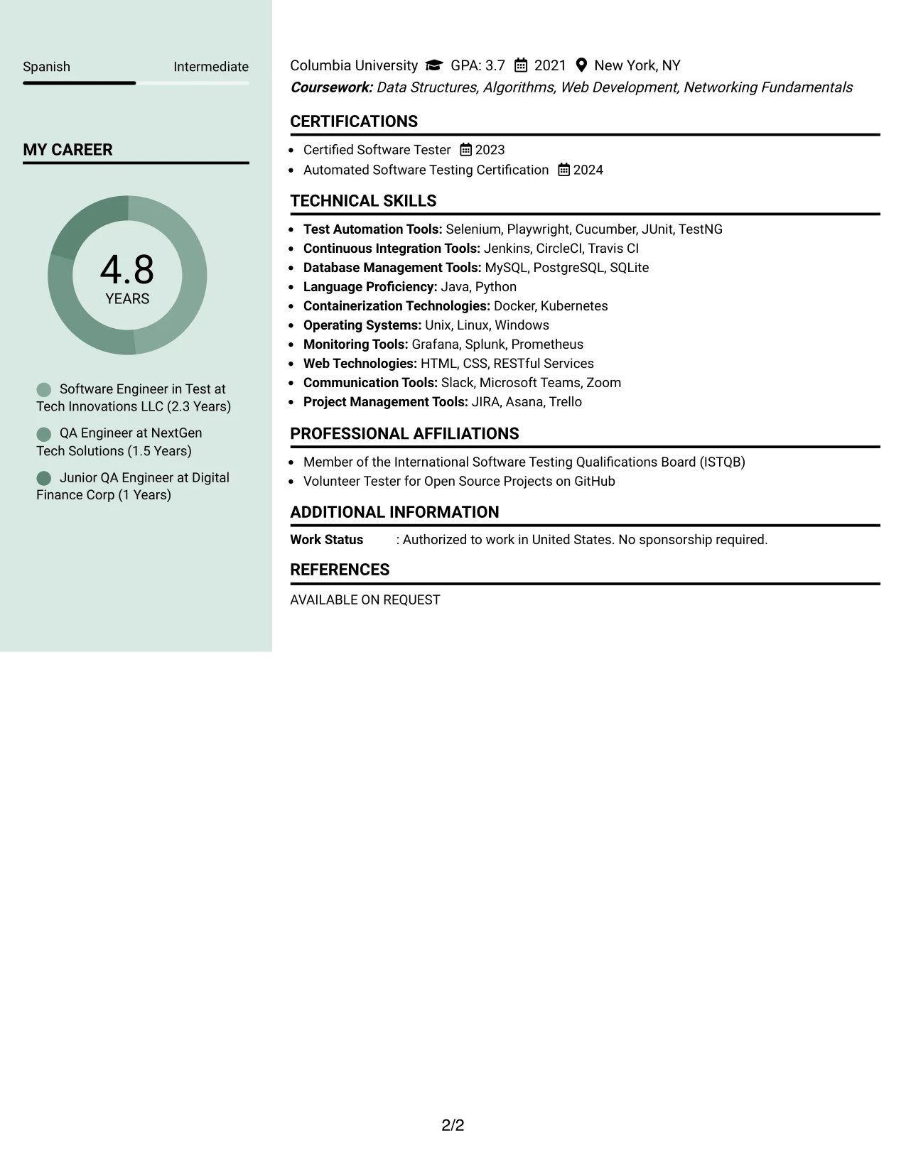 Resume Example Page 2