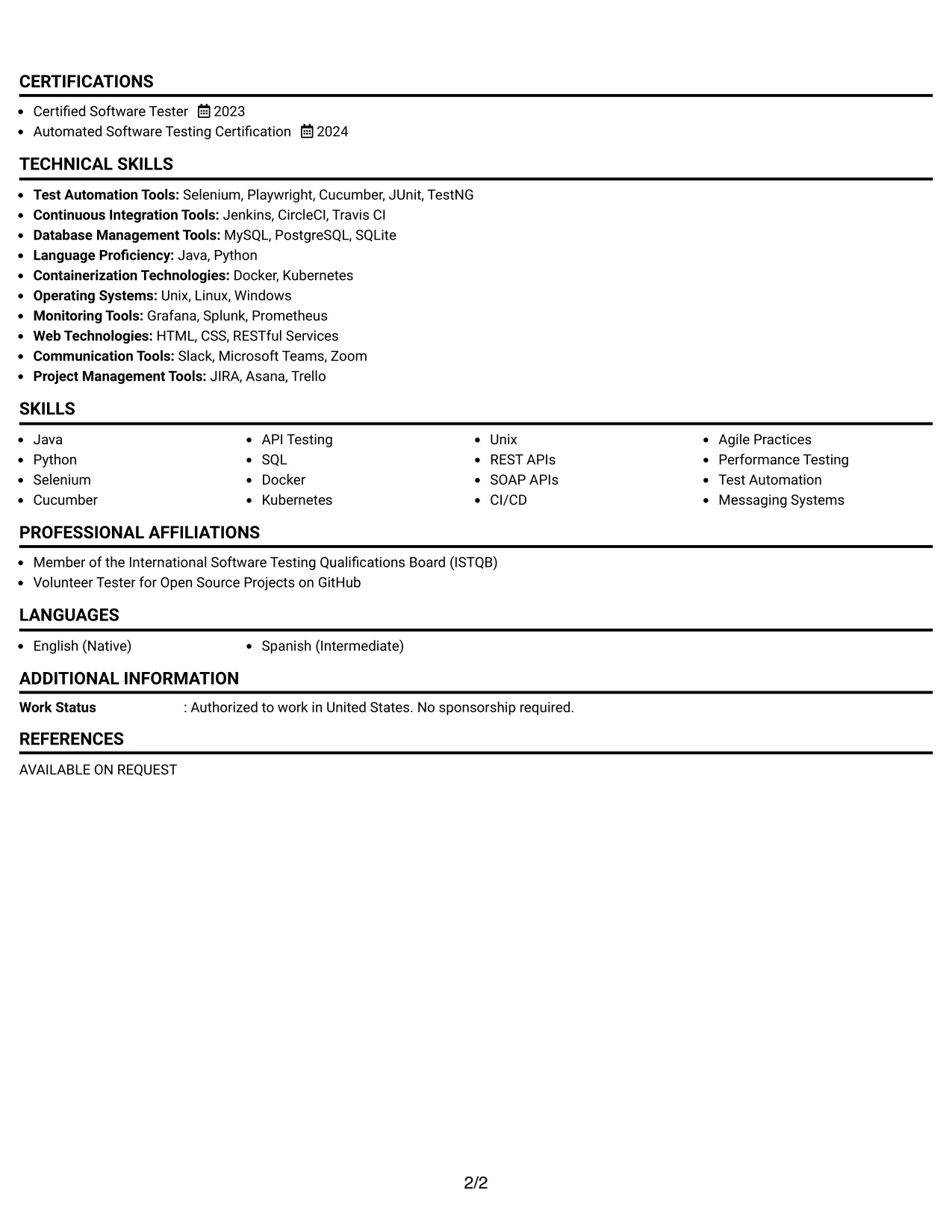 Resume Example Page 2