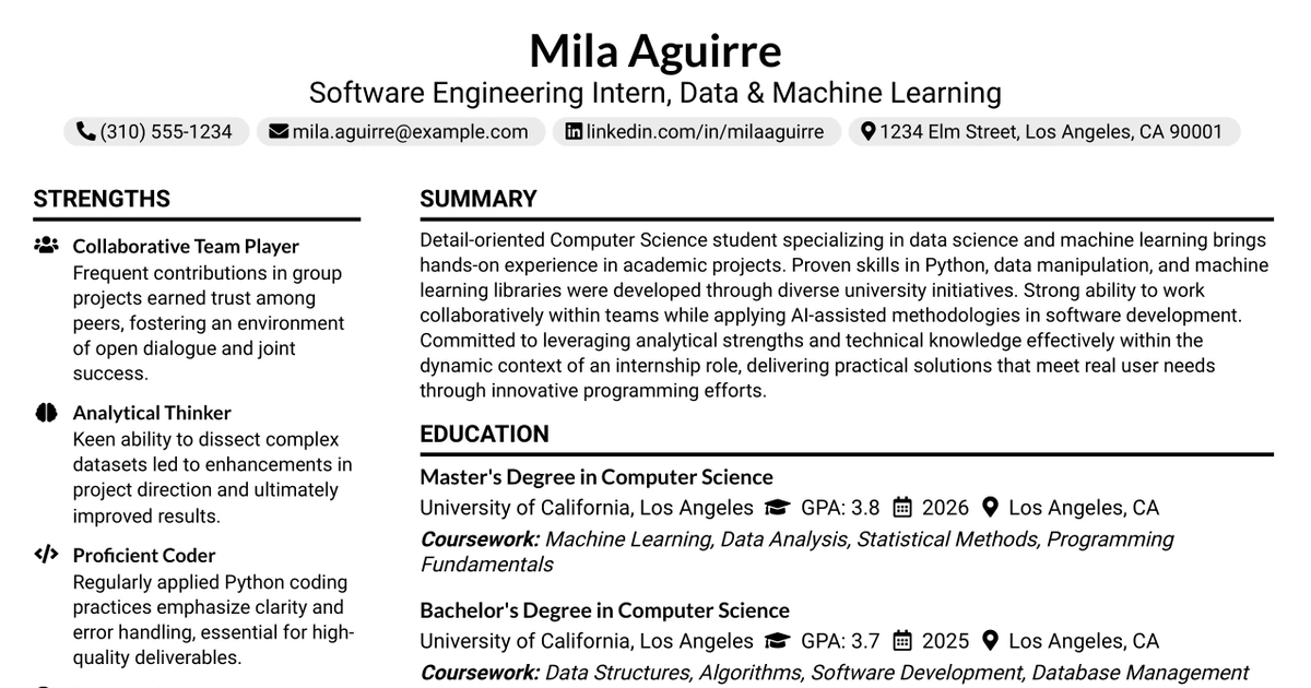 33 Software Engineering Intern, Data & Machine Learning Resume ...
