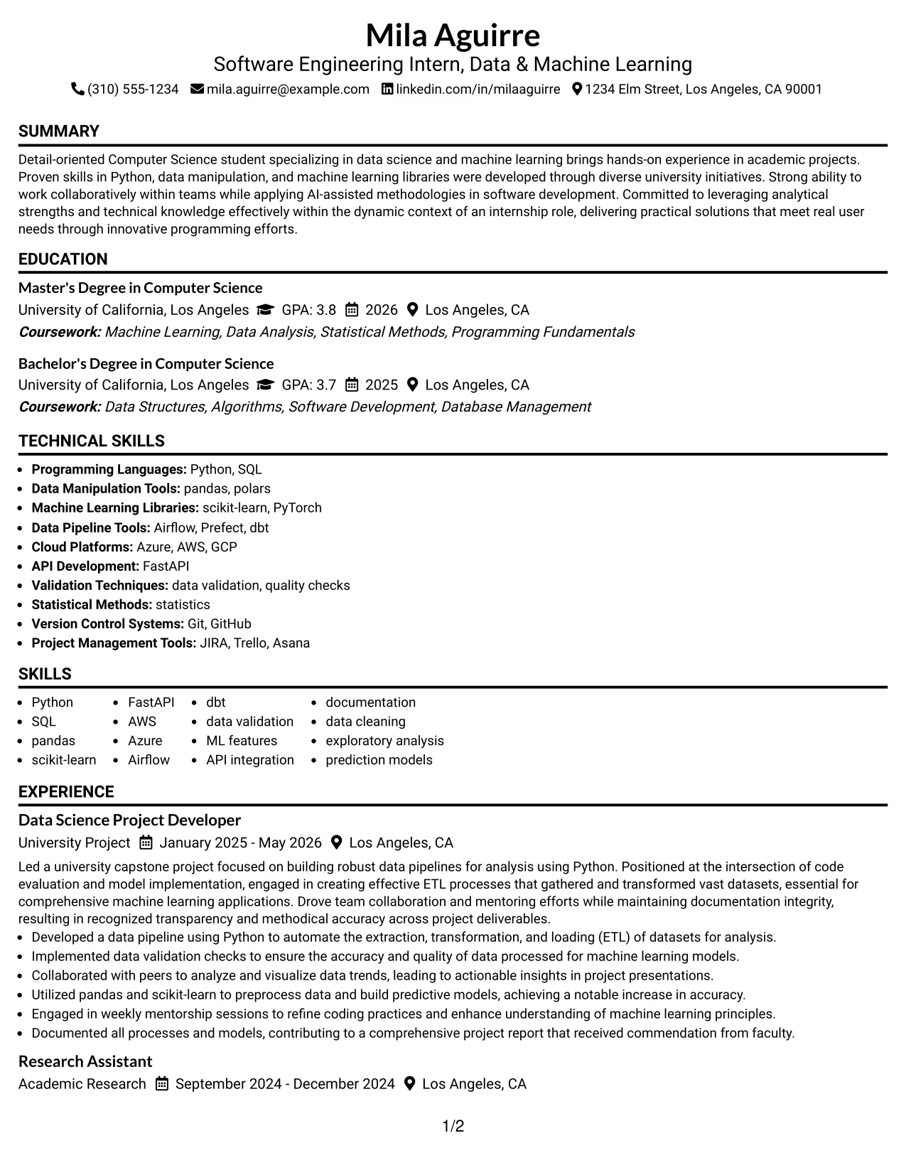 Resume Example Page 1