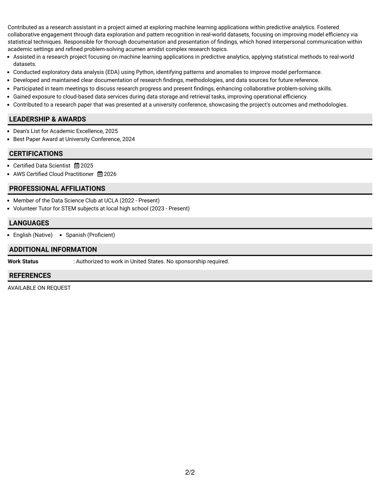 Resume Example Page 2