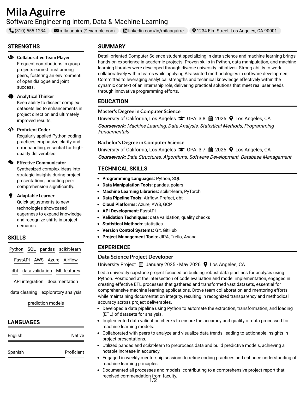 Resume Example Page 1