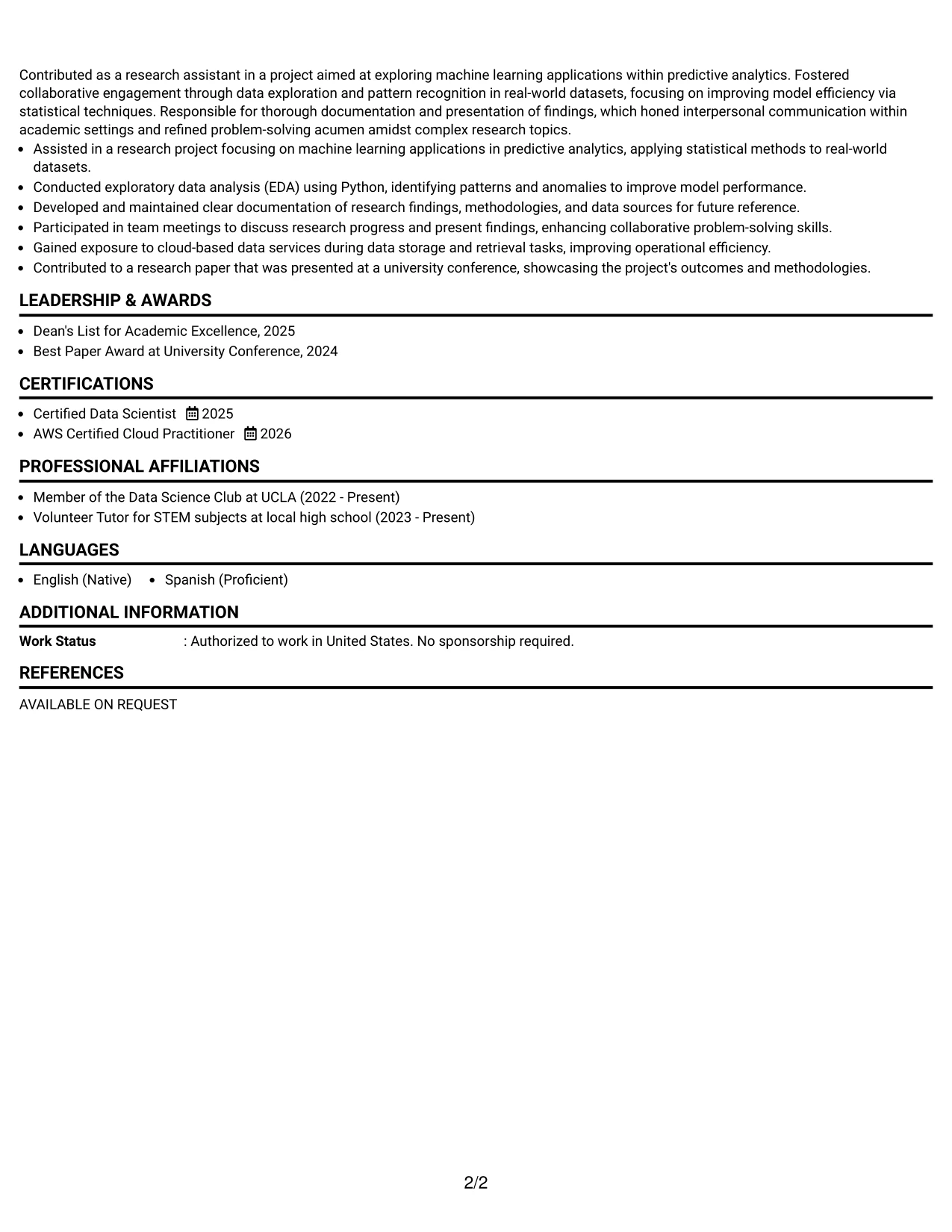 Resume Example Page 2
