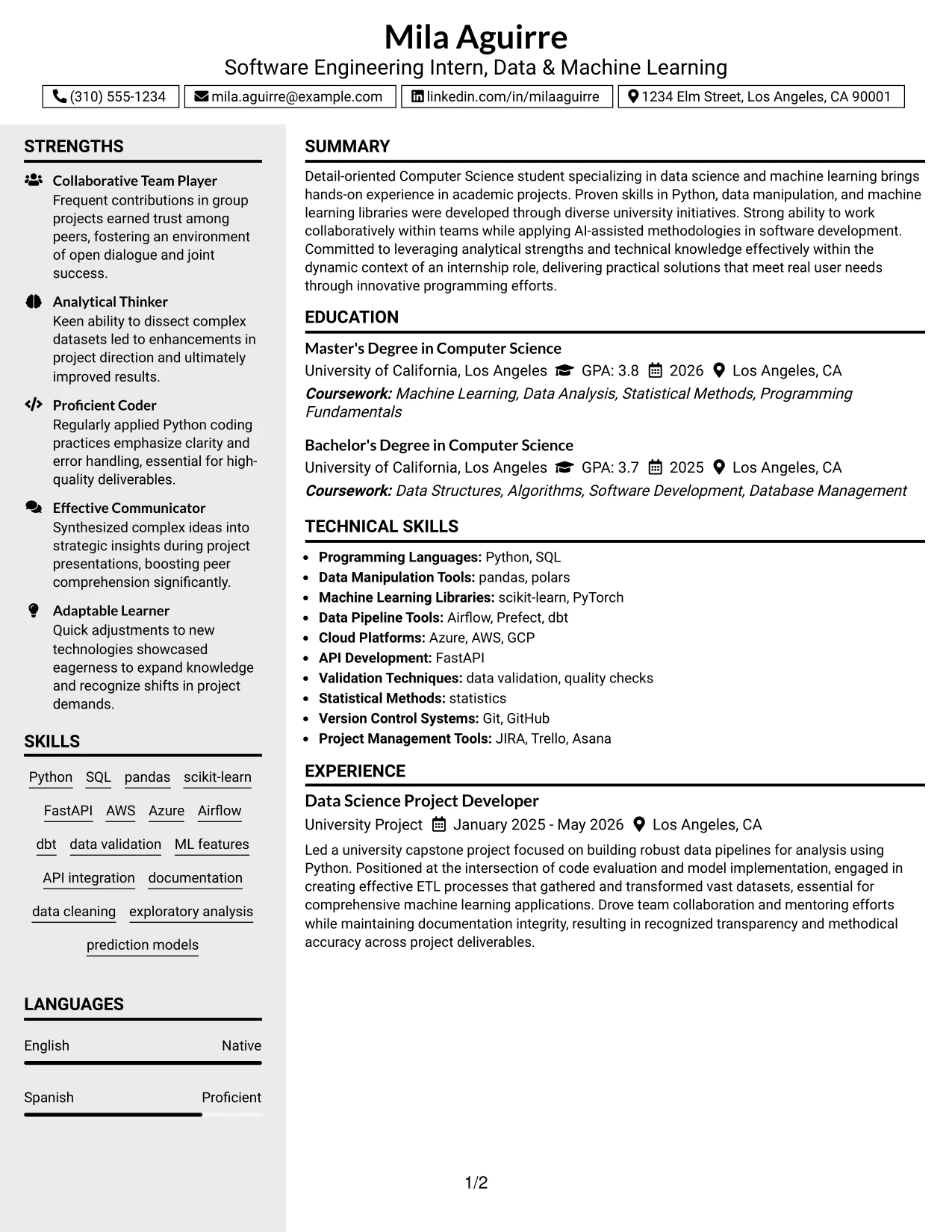 Resume Example Page 1