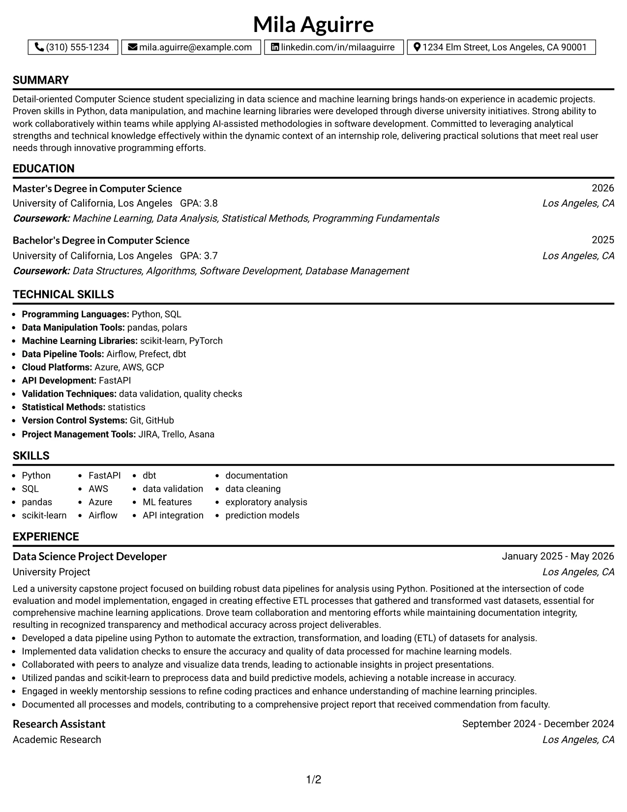 Resume Example Page 1