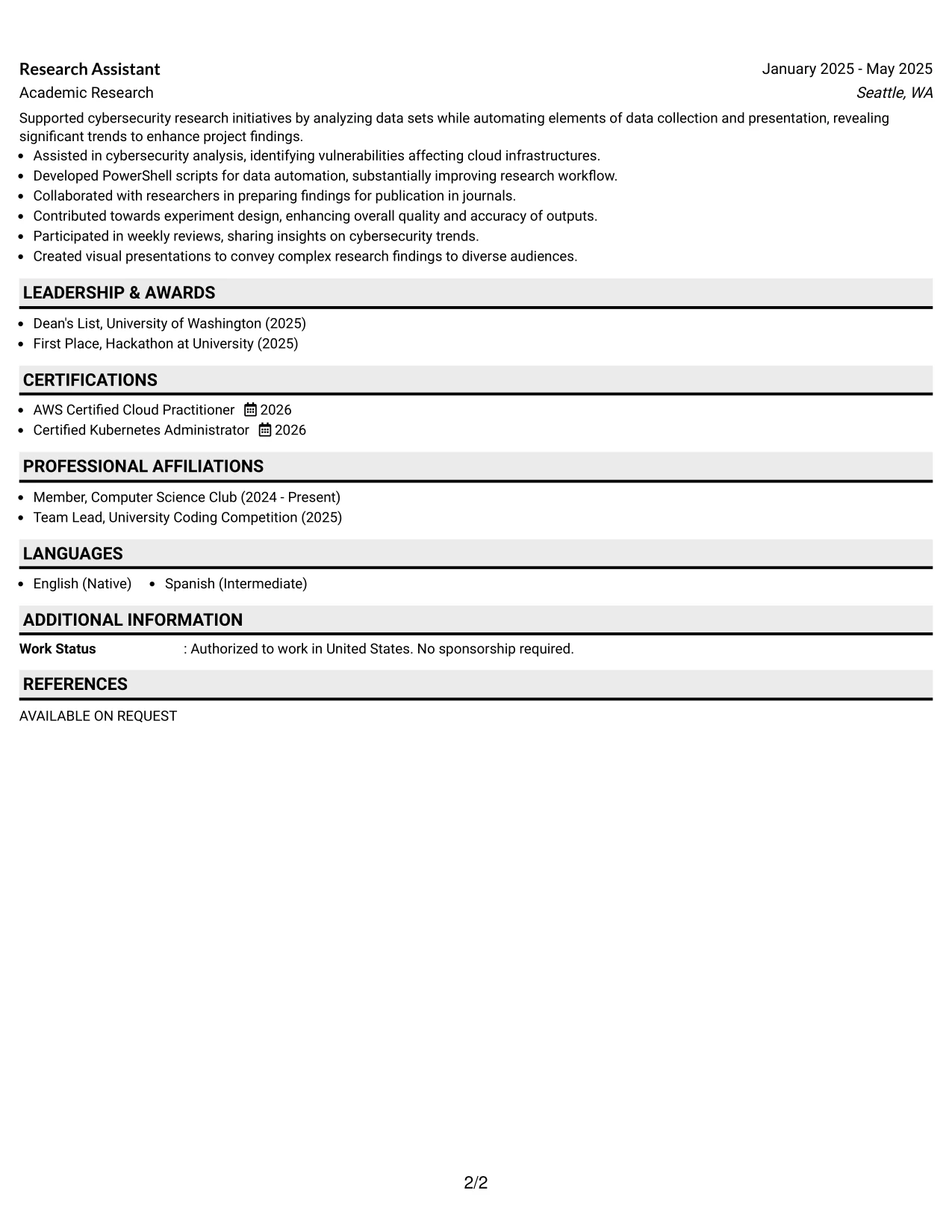 Resume Example Page 2