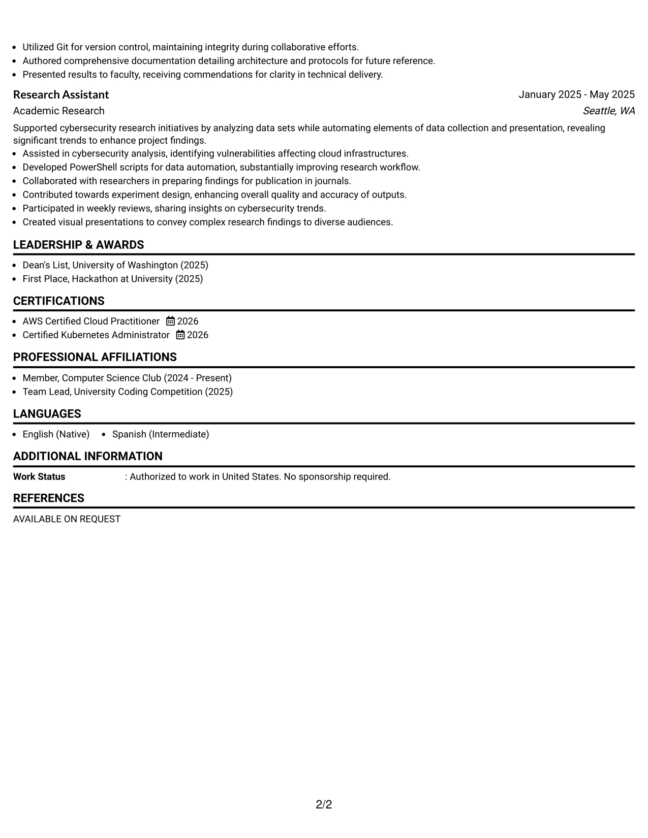 Resume Example Page 2