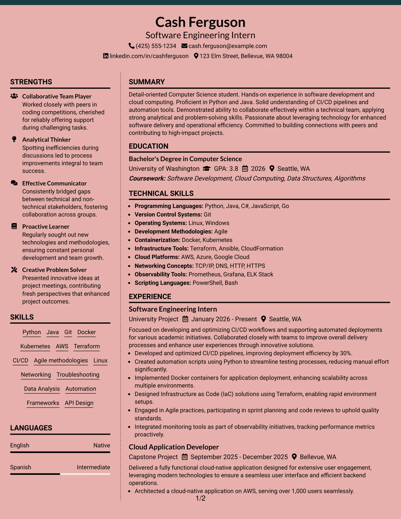Resume Example Page 1