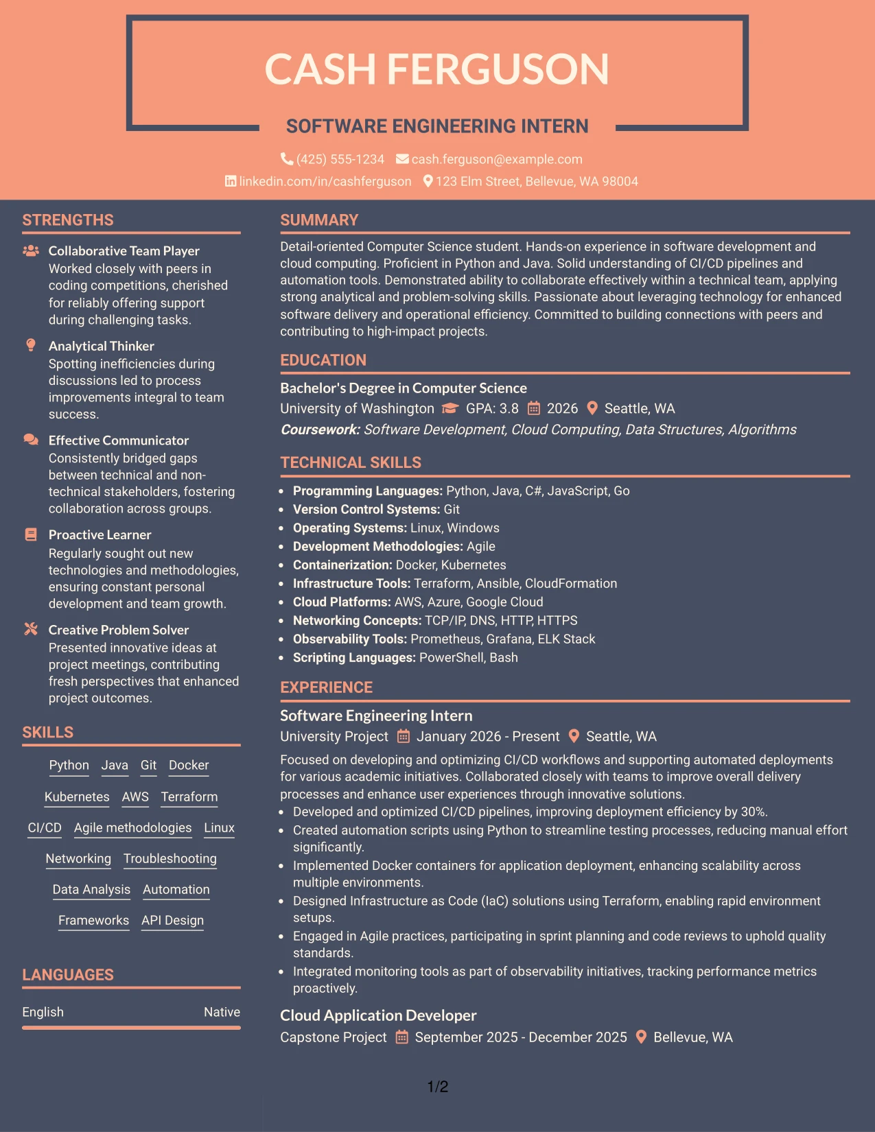 Resume Example Page 1