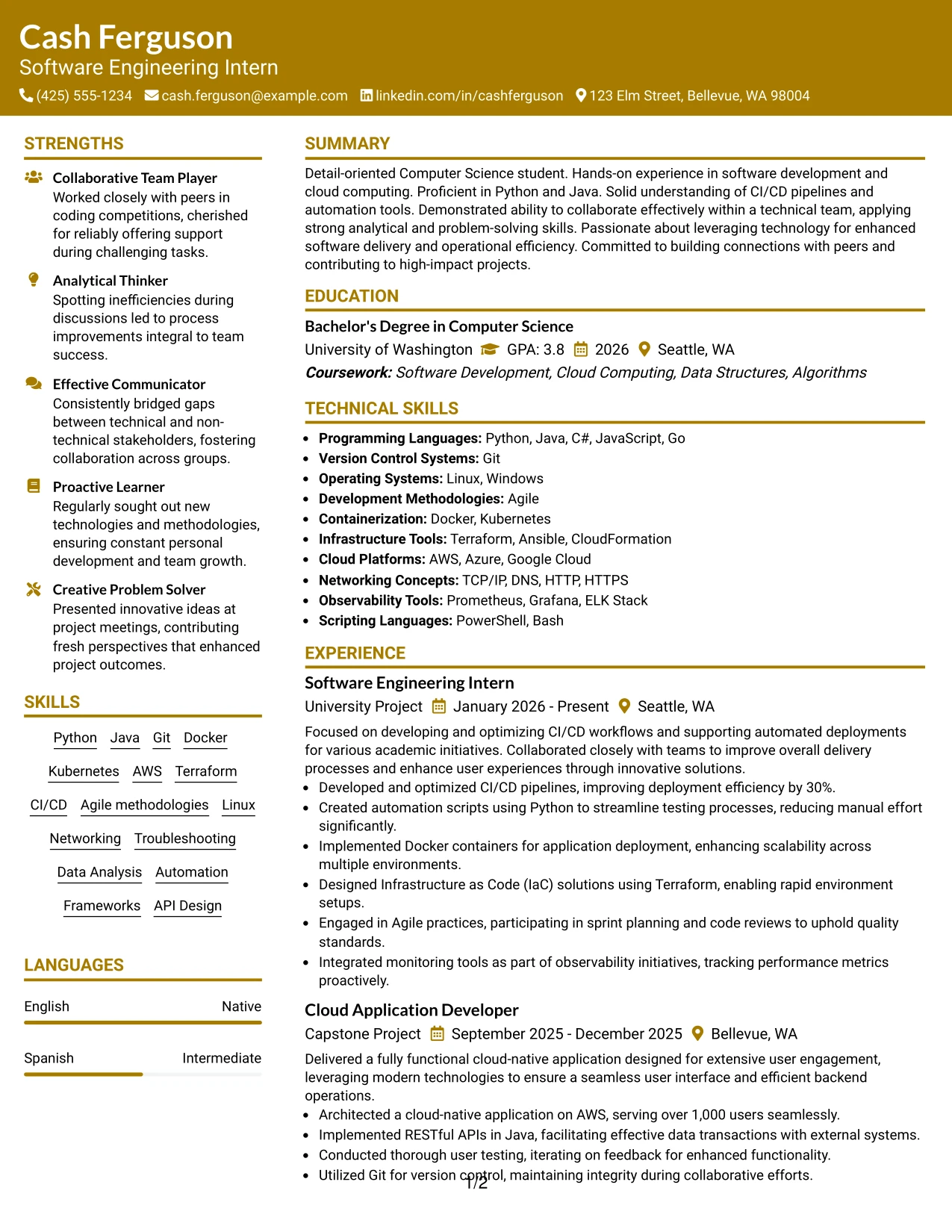 Resume Example Page 1