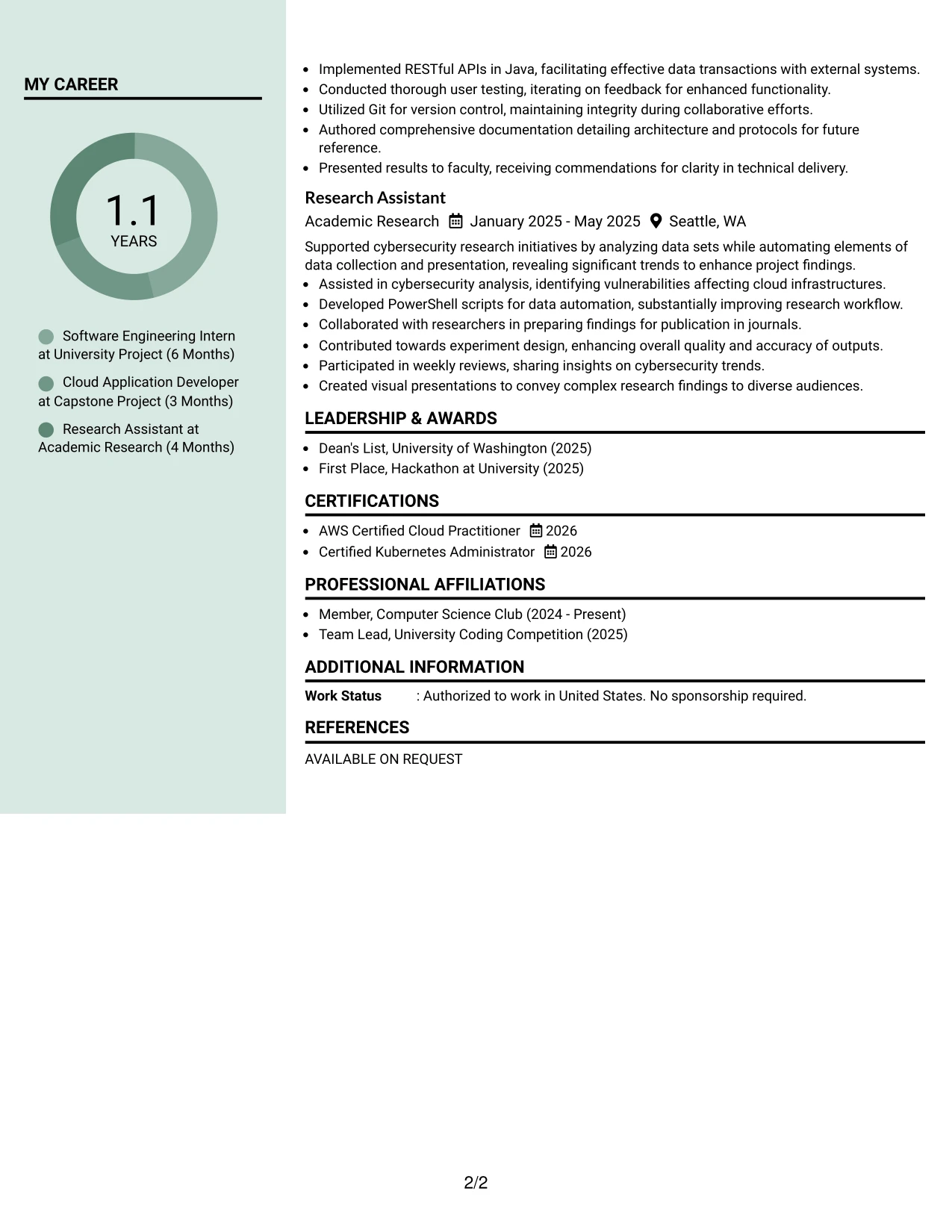 Resume Example Page 2