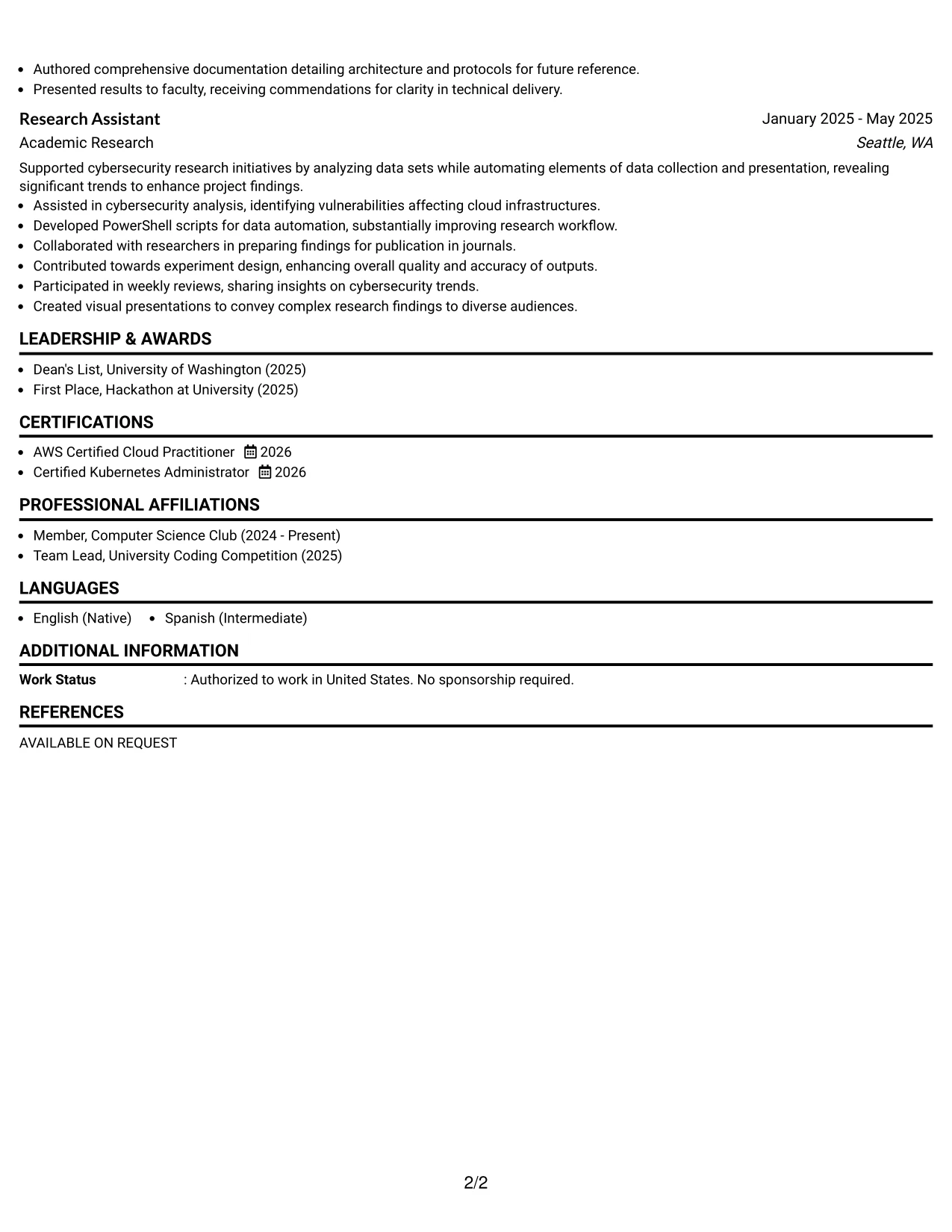 Resume Example Page 2