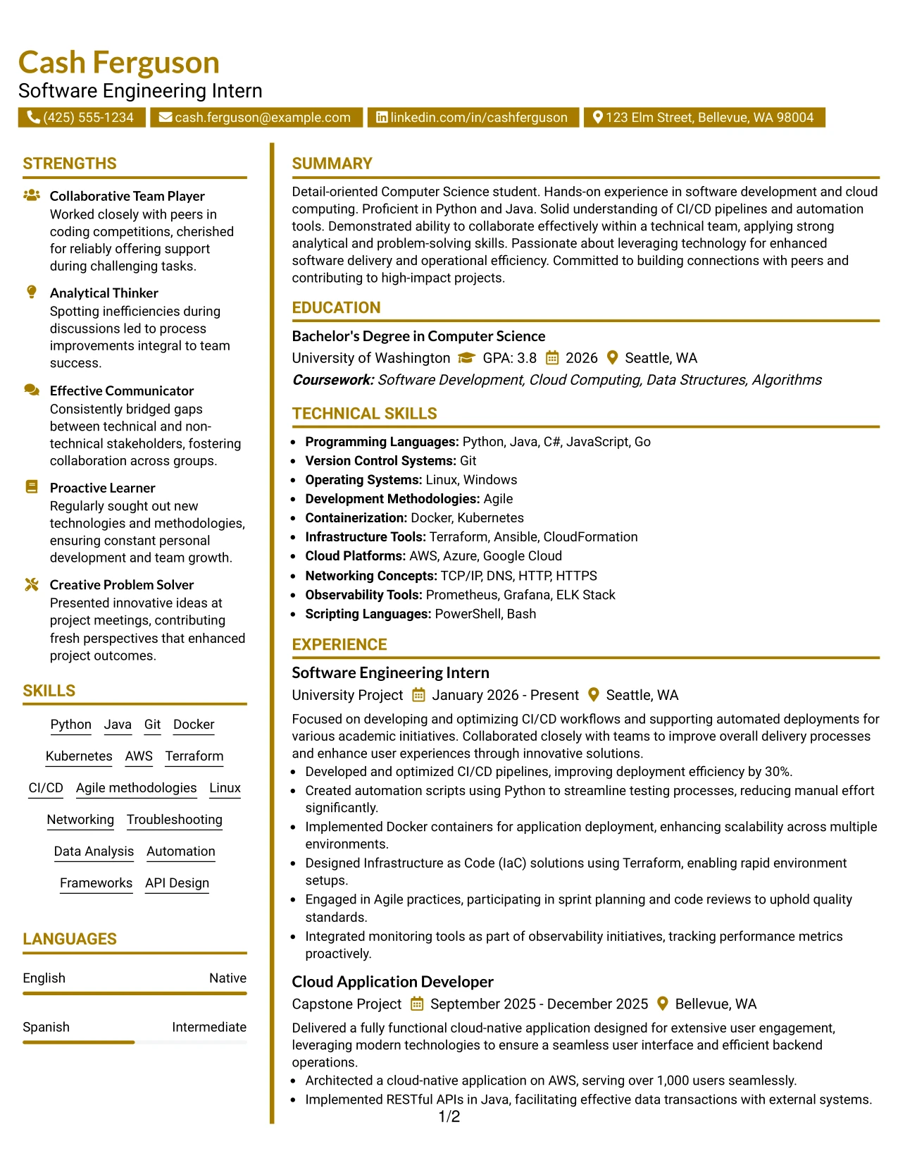 Resume Example Page 1