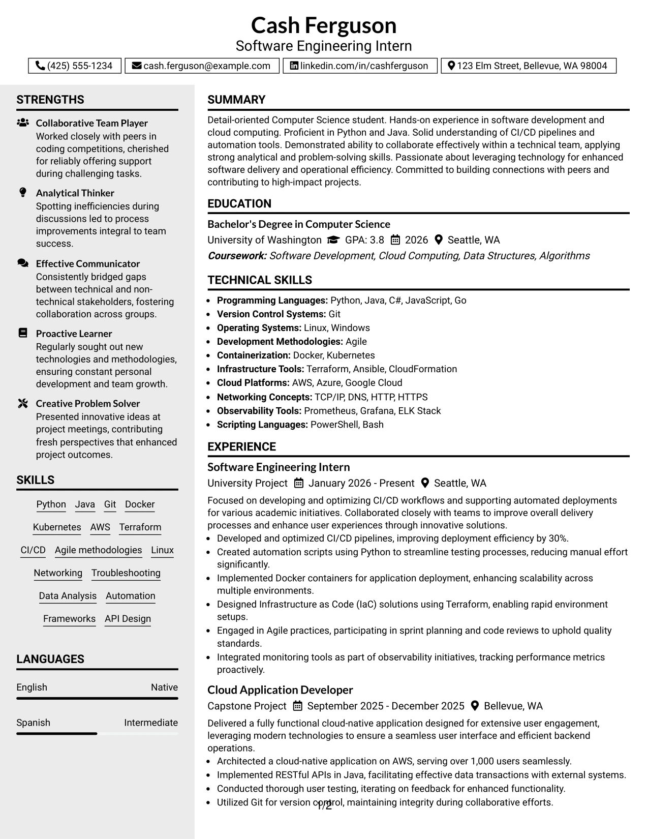 Resume Example Page 1