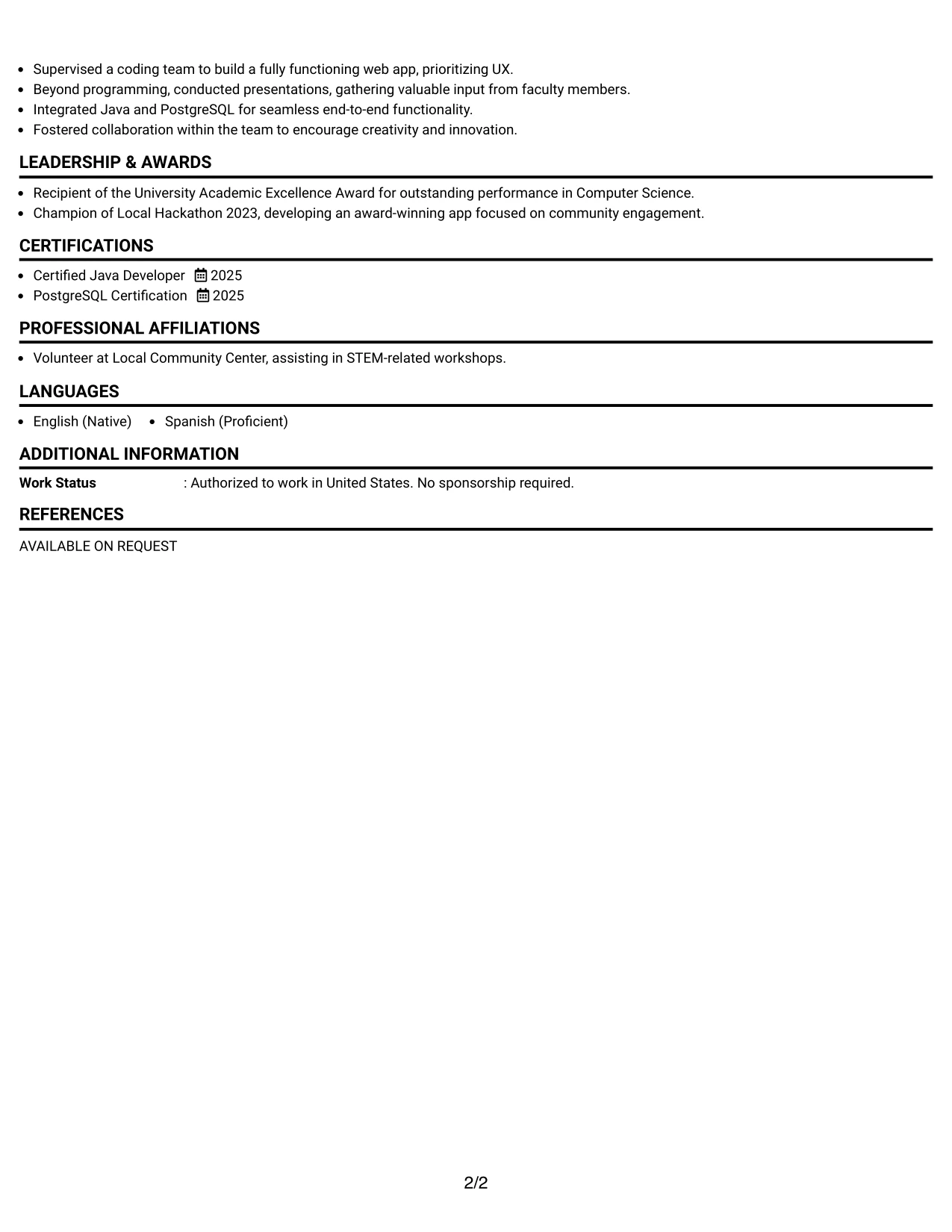 Resume Example Page 2