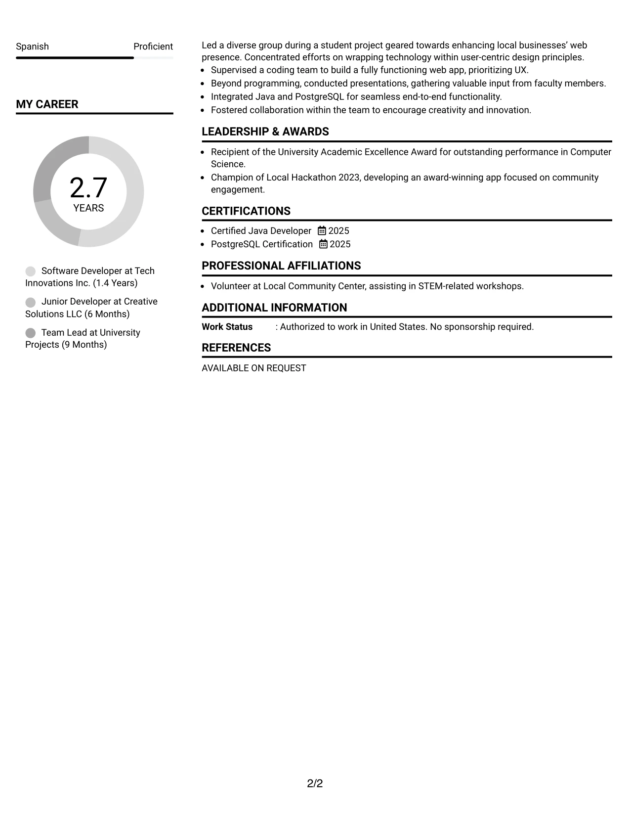 Resume Example Page 2