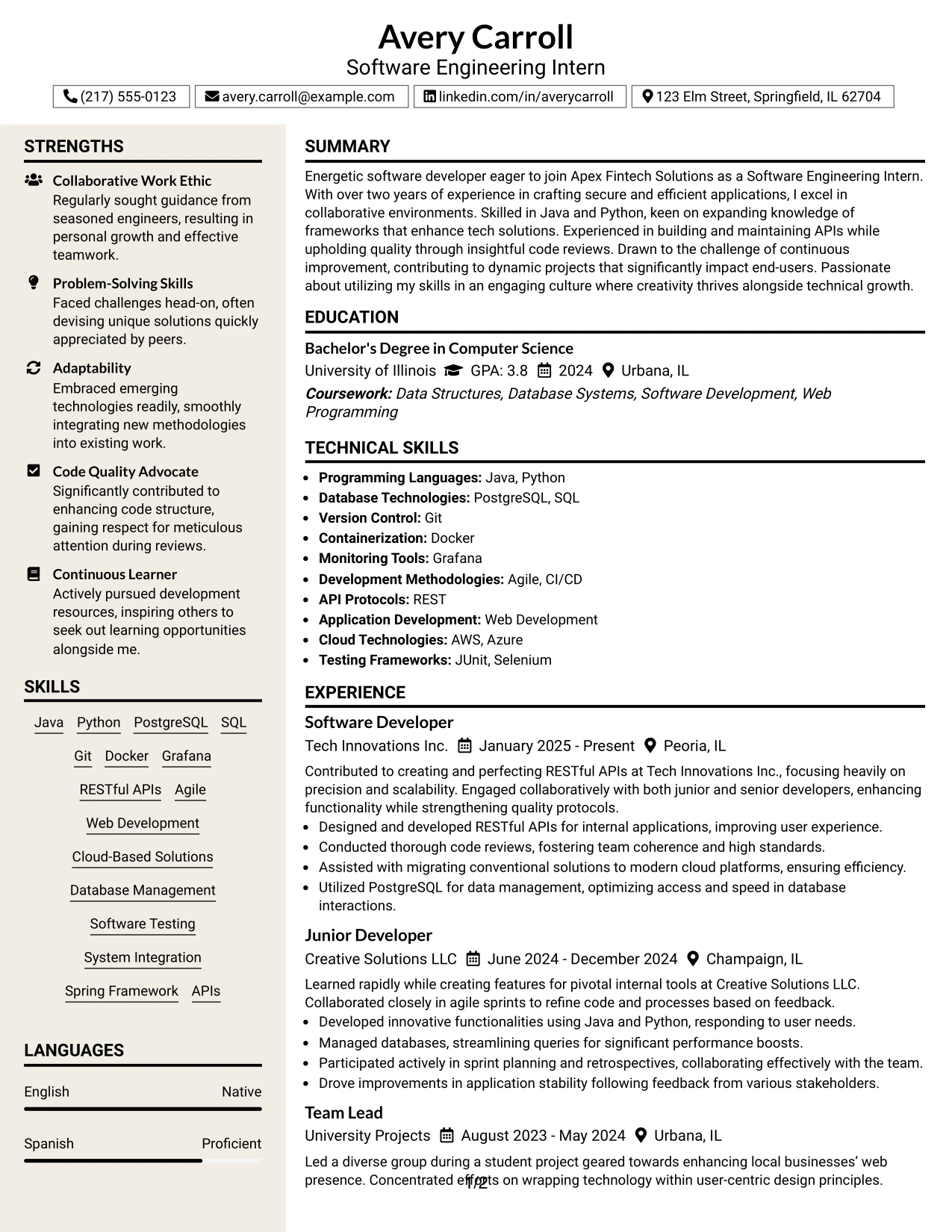 Resume Example Page 1