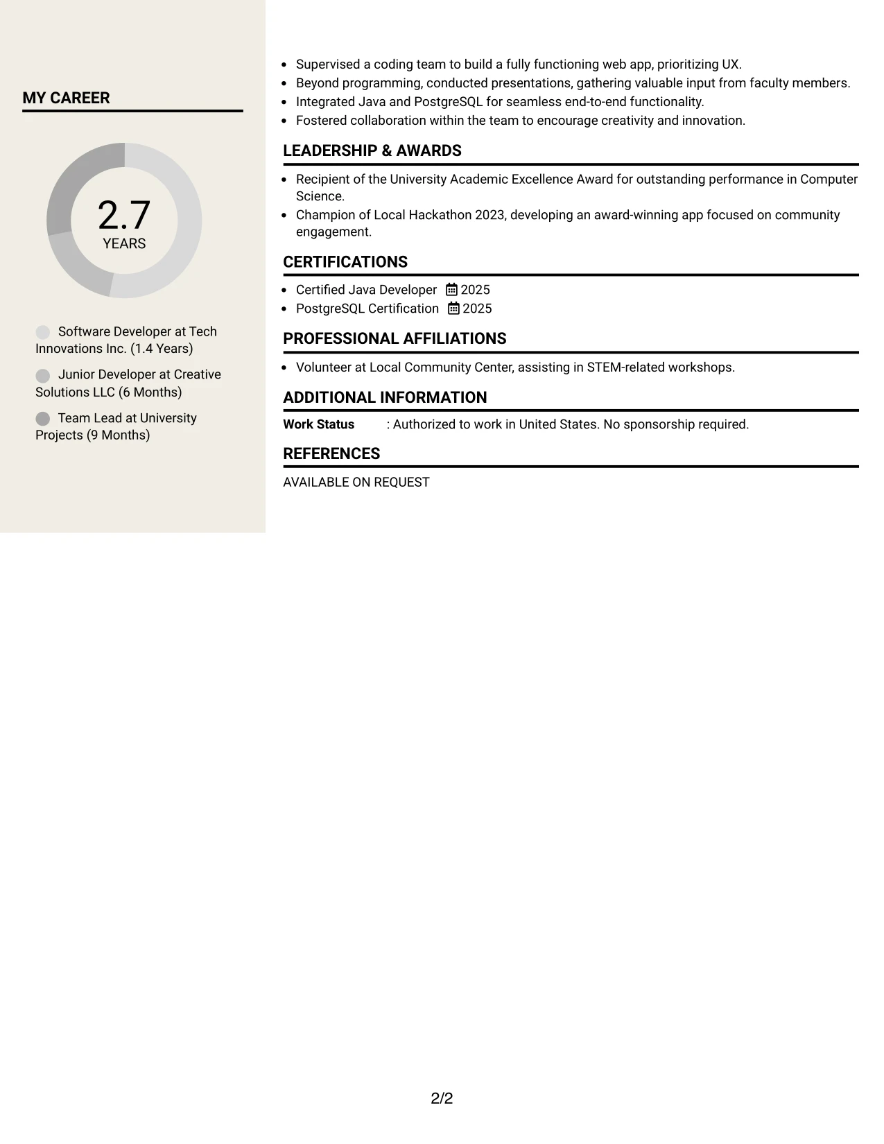 Resume Example Page 2